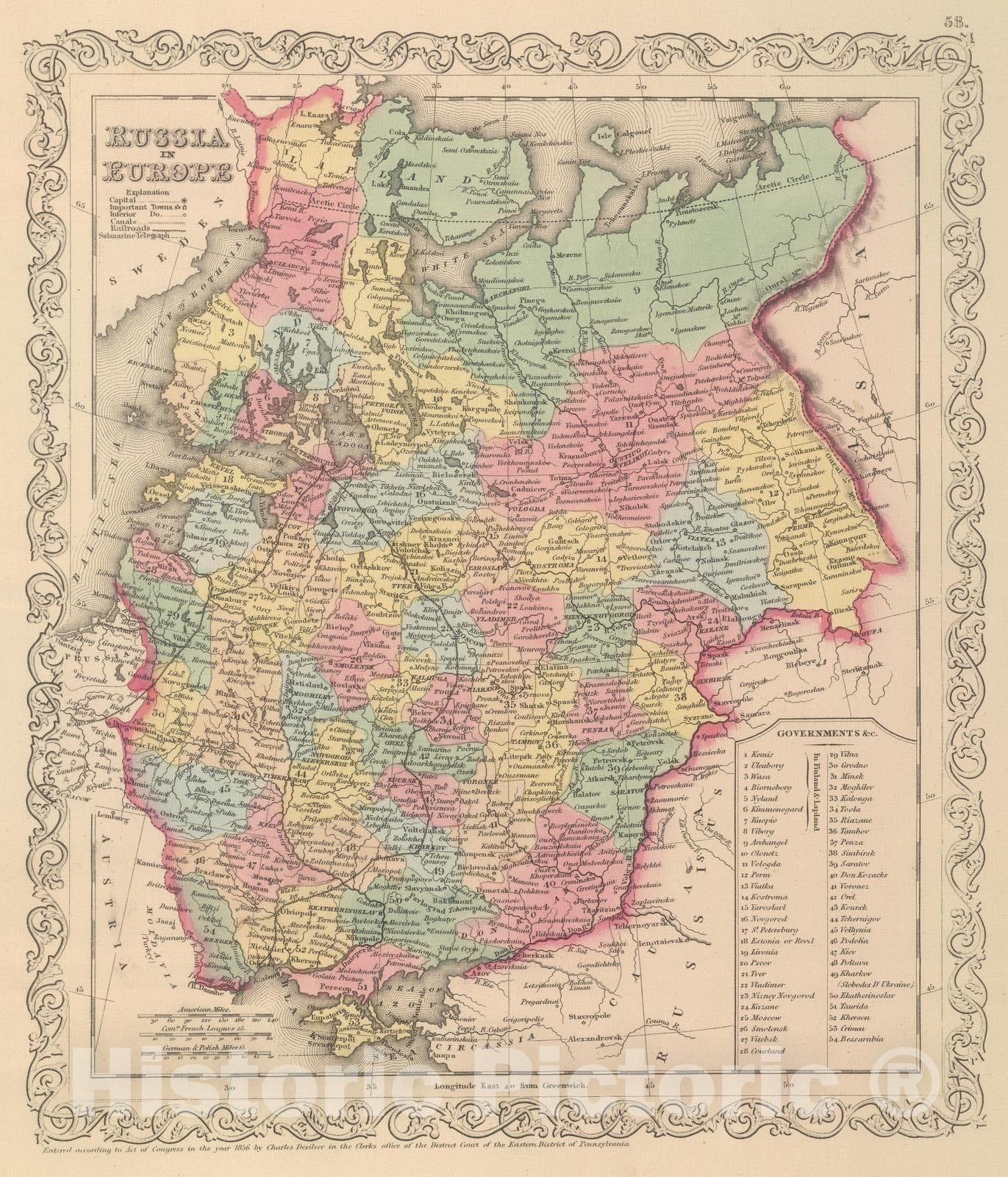 Historic Map : 1859 Russia In Europe. - Vintage Wall Art
