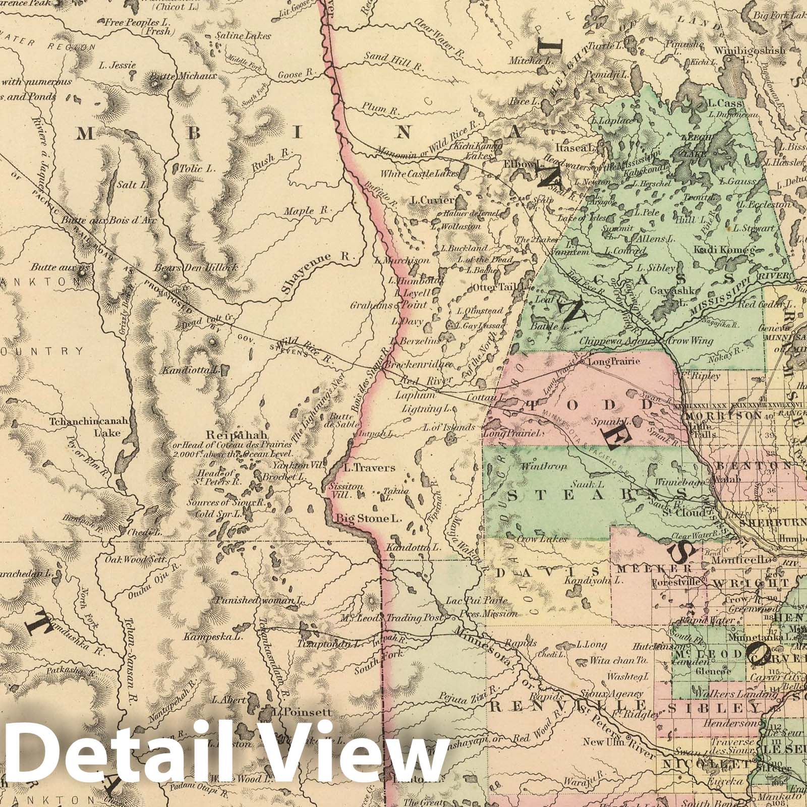 Minnesota and Dakota - Physical Map, 1857 - Historical Map Print
