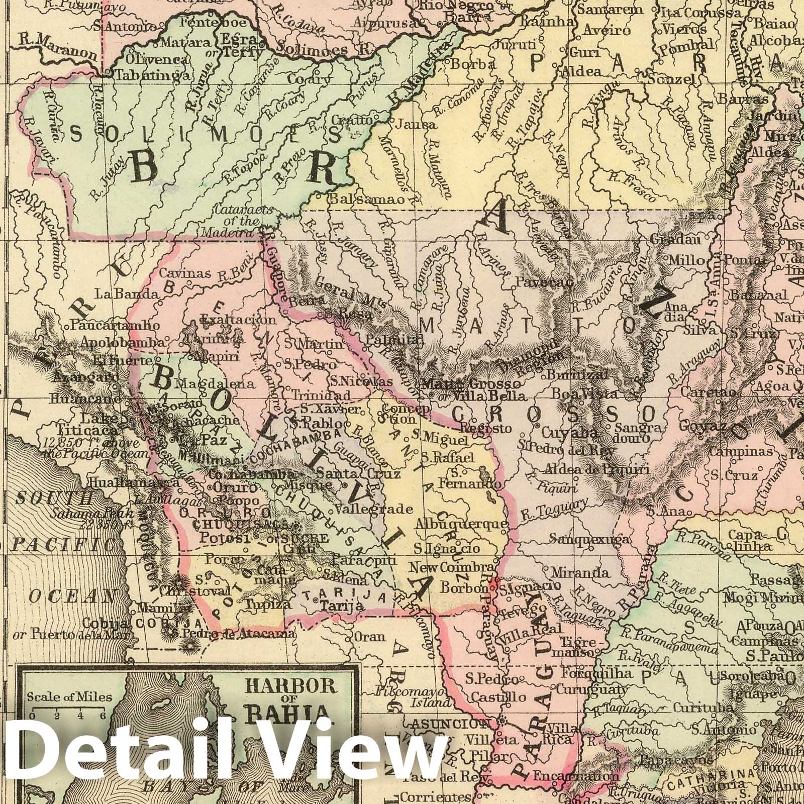Brazil, Bolivia, Paraguay, Uruguay, and Chile - Railroad Map, 1886