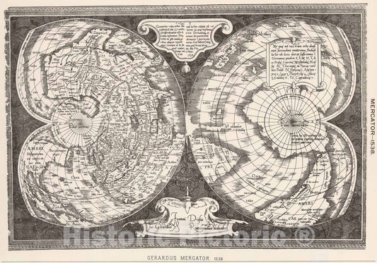 Historic Map : National Atlas - 1538 World by Mercator. - Vintage Wall Art