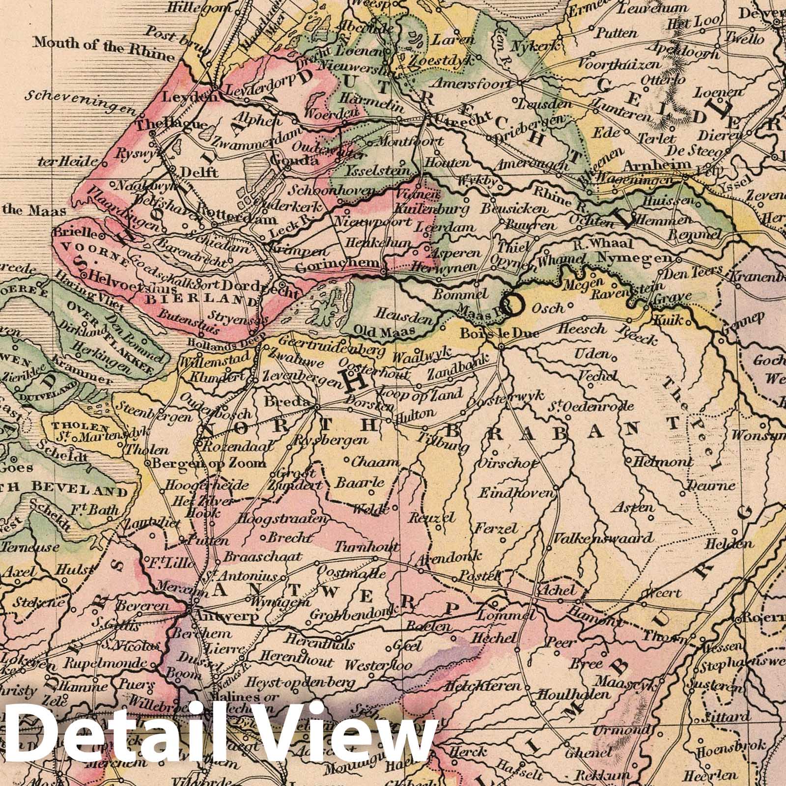Holland and Belgium - Railroad Map, 1864 - Historical Map Print