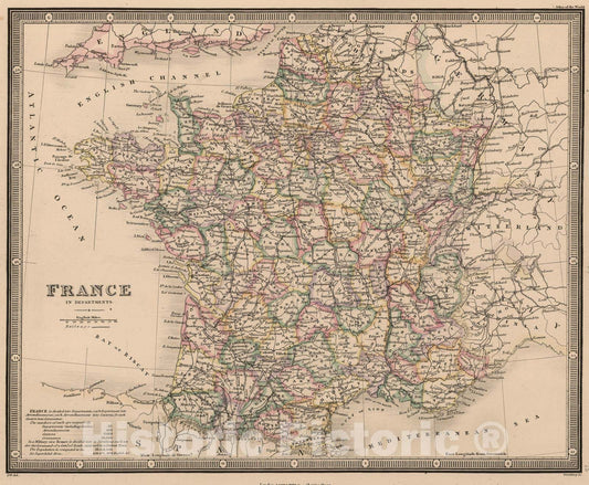 Historic Map : 1864 France in Departments - Vintage Wall Art