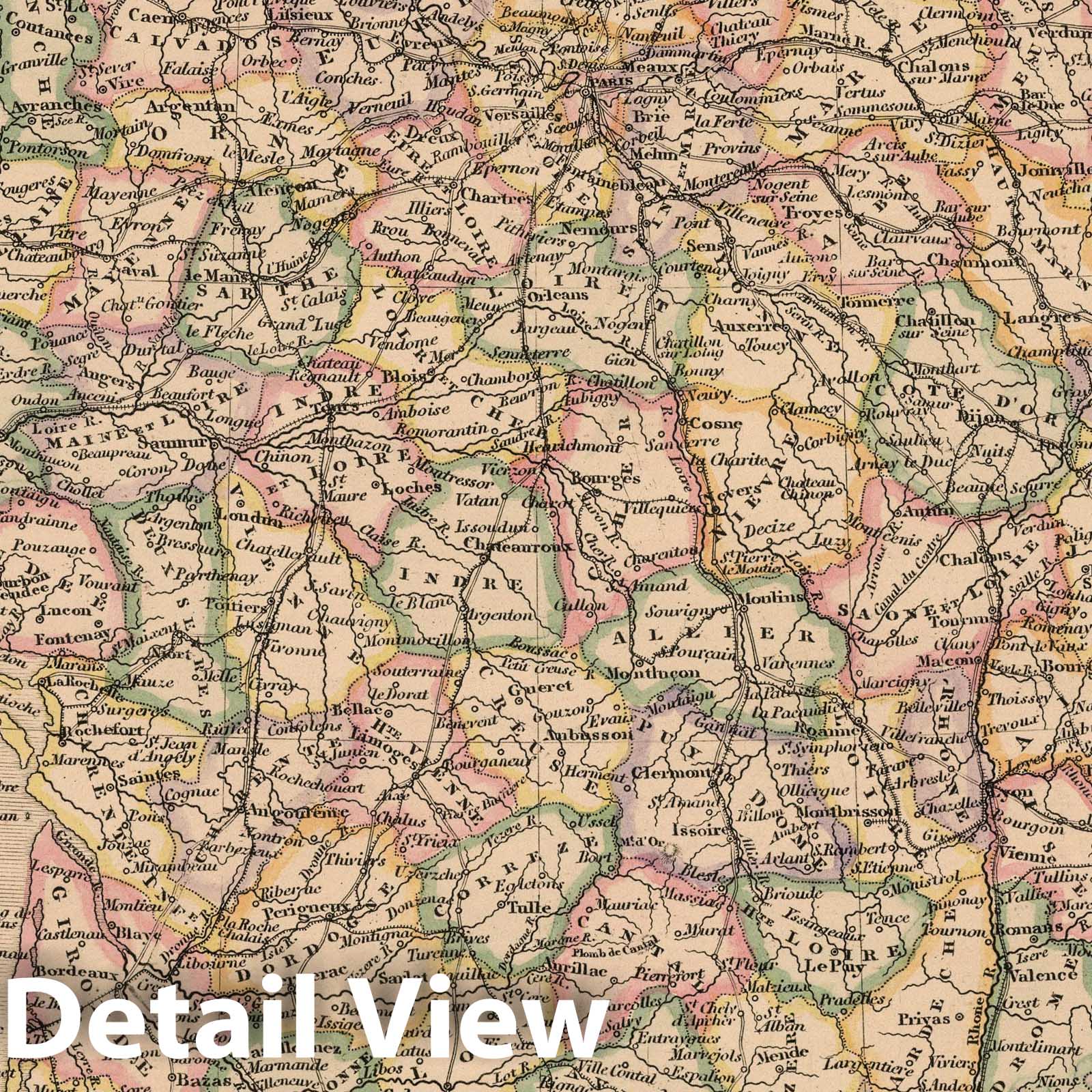 France in Departments - Railroad Map, 1864 - Historical Map Print