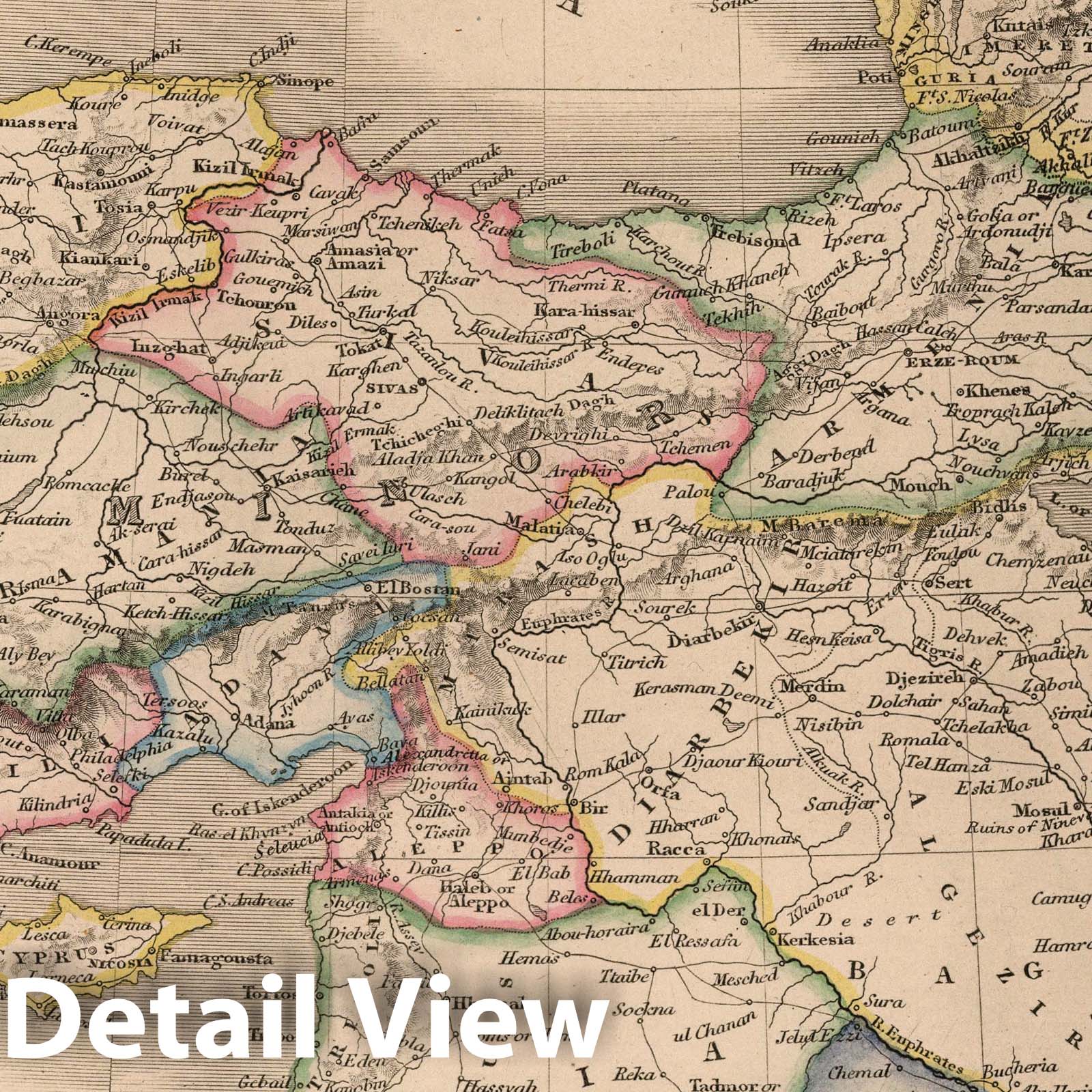 Turkey in Asia - Railroad Map, 1864 - Historical Map Reproduction