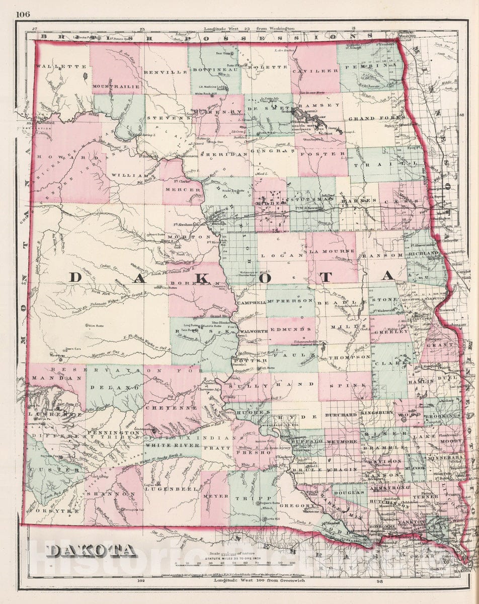 Historic Map : 1878 Dakota. - Vintage Wall Art