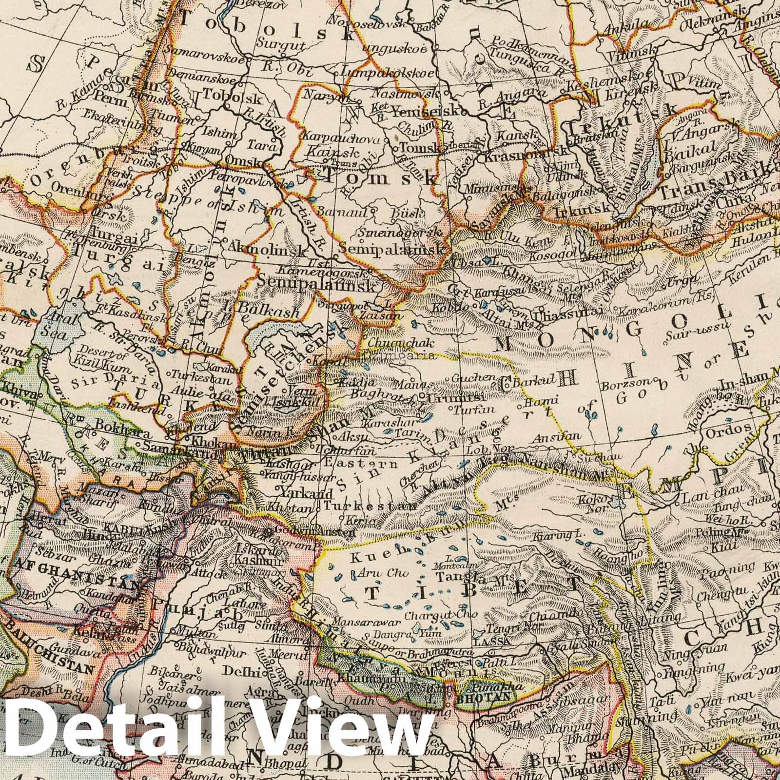 Asia - Physical Map, 1906 - Victoria Regina Atlas Print