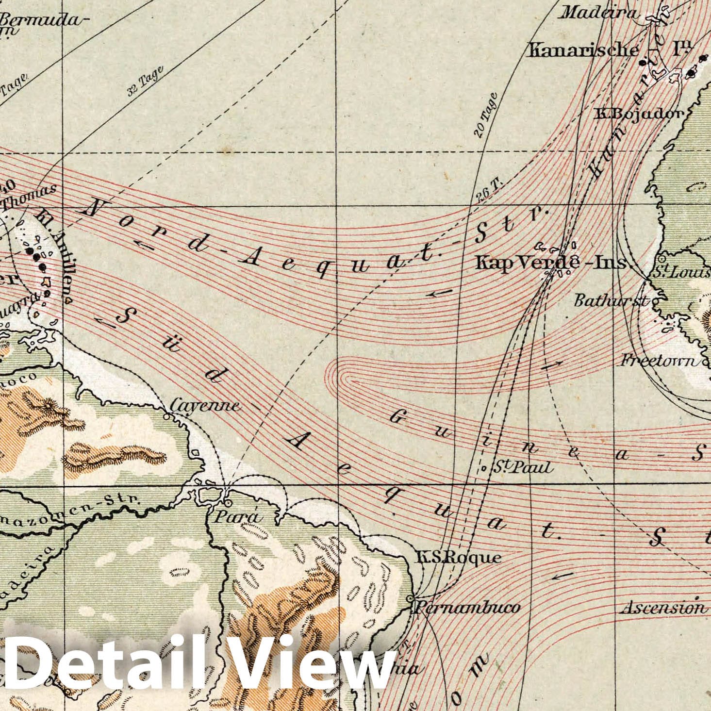 1896 Atlantic Ocean Map from Diercke Schul-Atlas - Historical Maritime Print