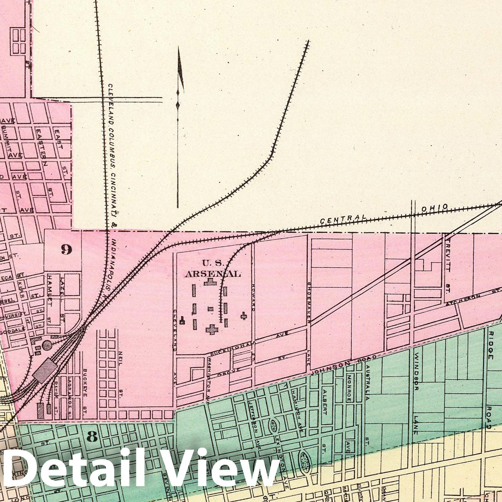 Columbus, Franklin County, Ohio 1872 Historical Map Print