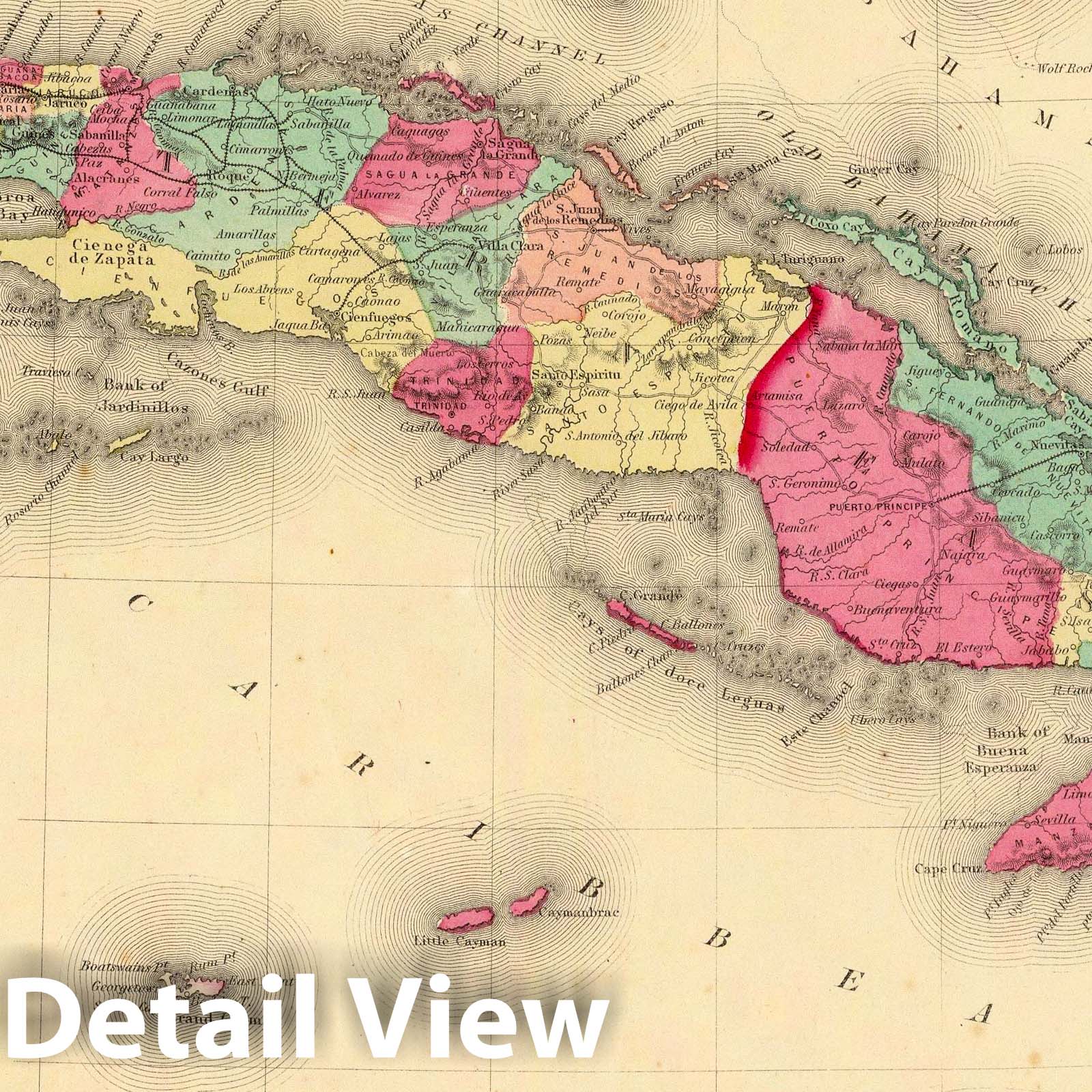 Cuba, Jamaica, and Puerto Rico, 1860 - Historical Map Print
