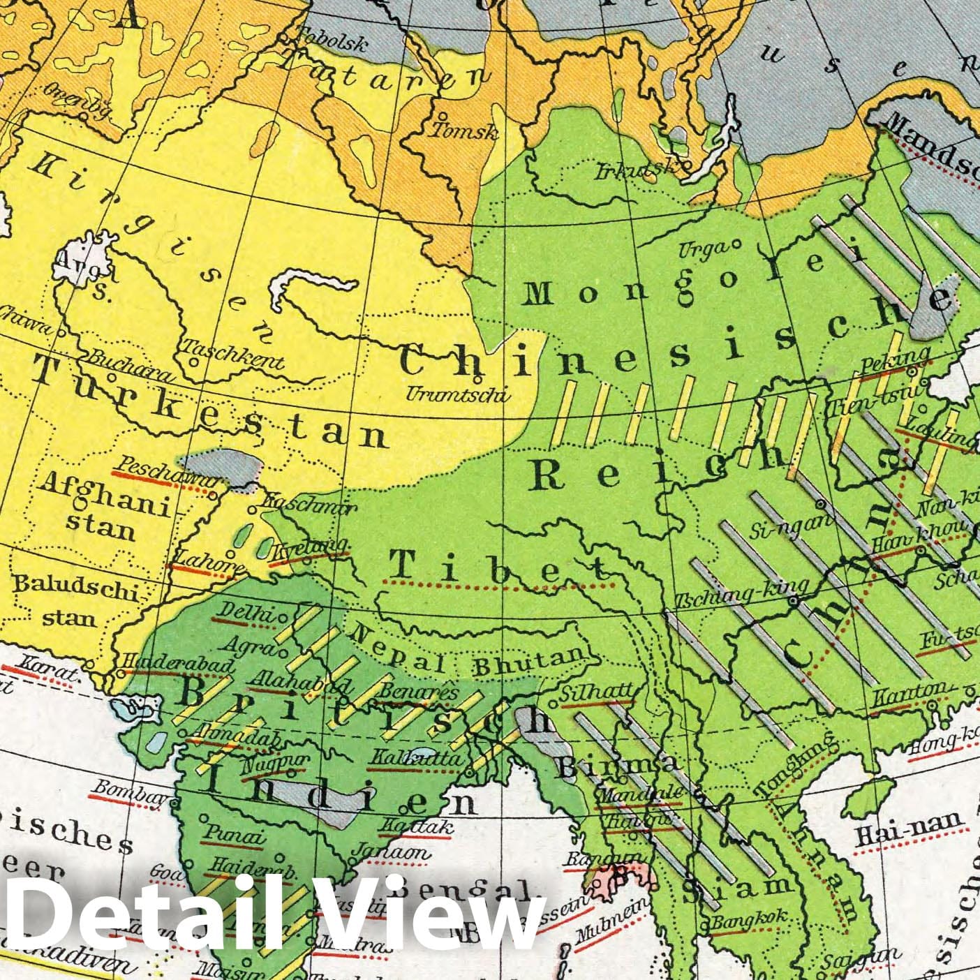 Asia - Religion Map, 1896 - Diercke School Atlas Historical Print