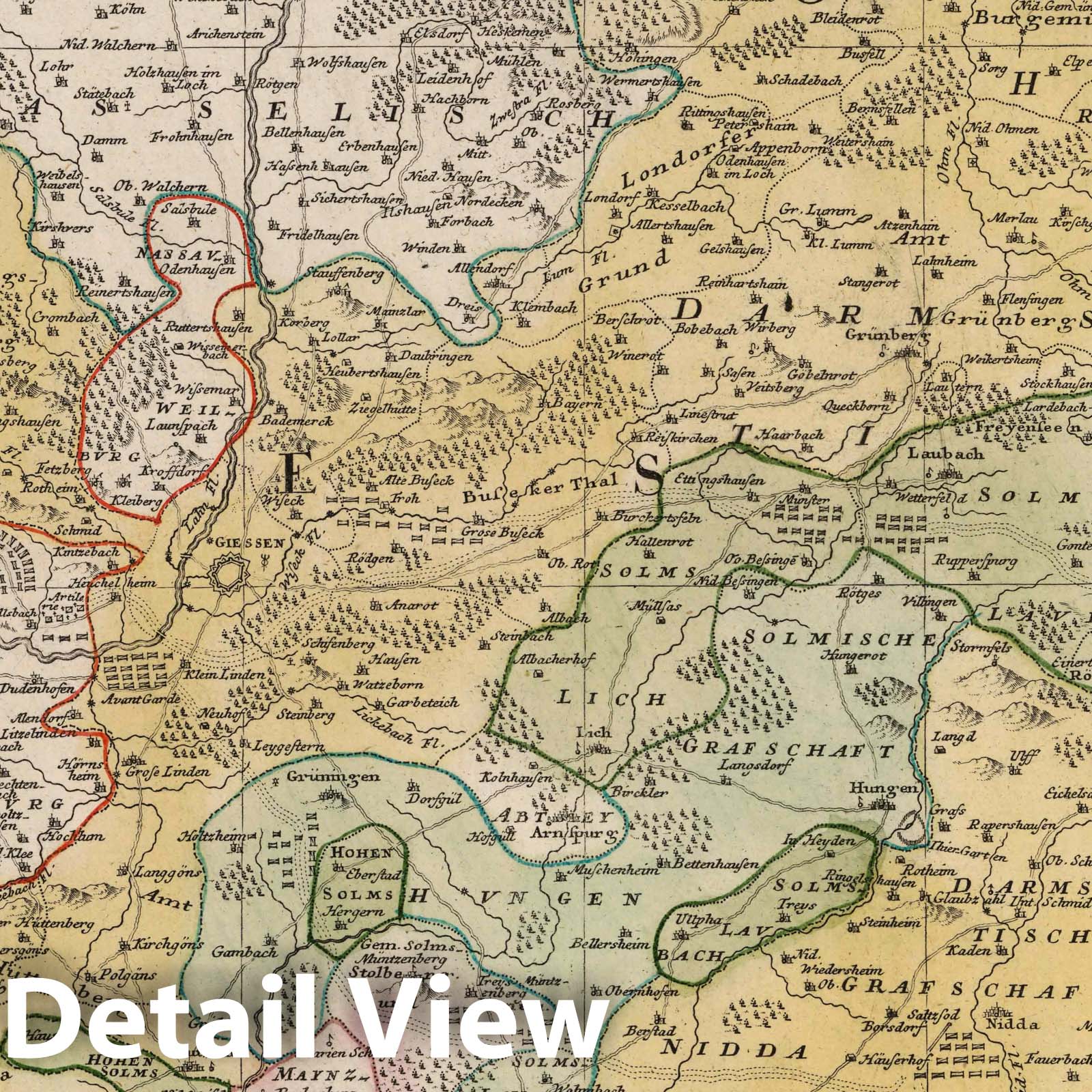 Upper Hesse and Wetterau, Germany 1740 Historical Map Print
