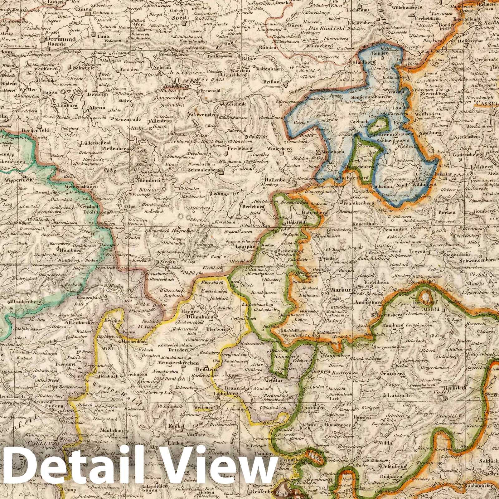 Westphalia, Cleve-Berg, and Lower Rhine, Germany 1818 Historical Map Print