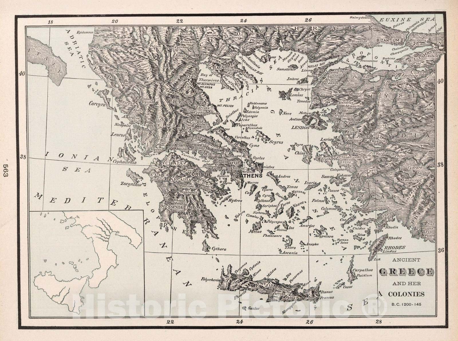 Ancient Greece and her Colonies - River Map, 1901 - Historical Map Print