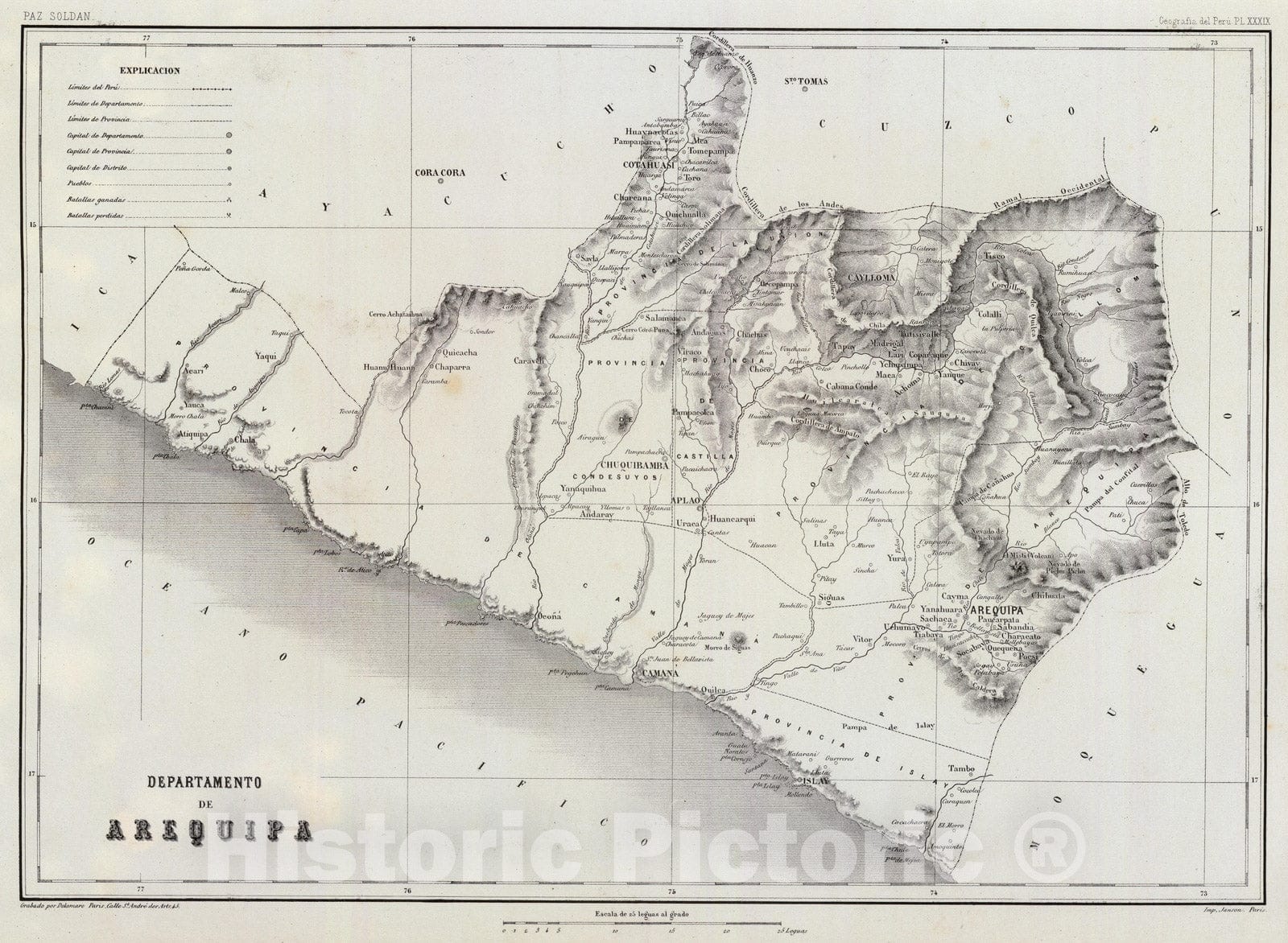 Historic Map : Peru, Arequipa (Peru : Dept.) 1865 Departamento de Arequipa. , Vintage Wall Art