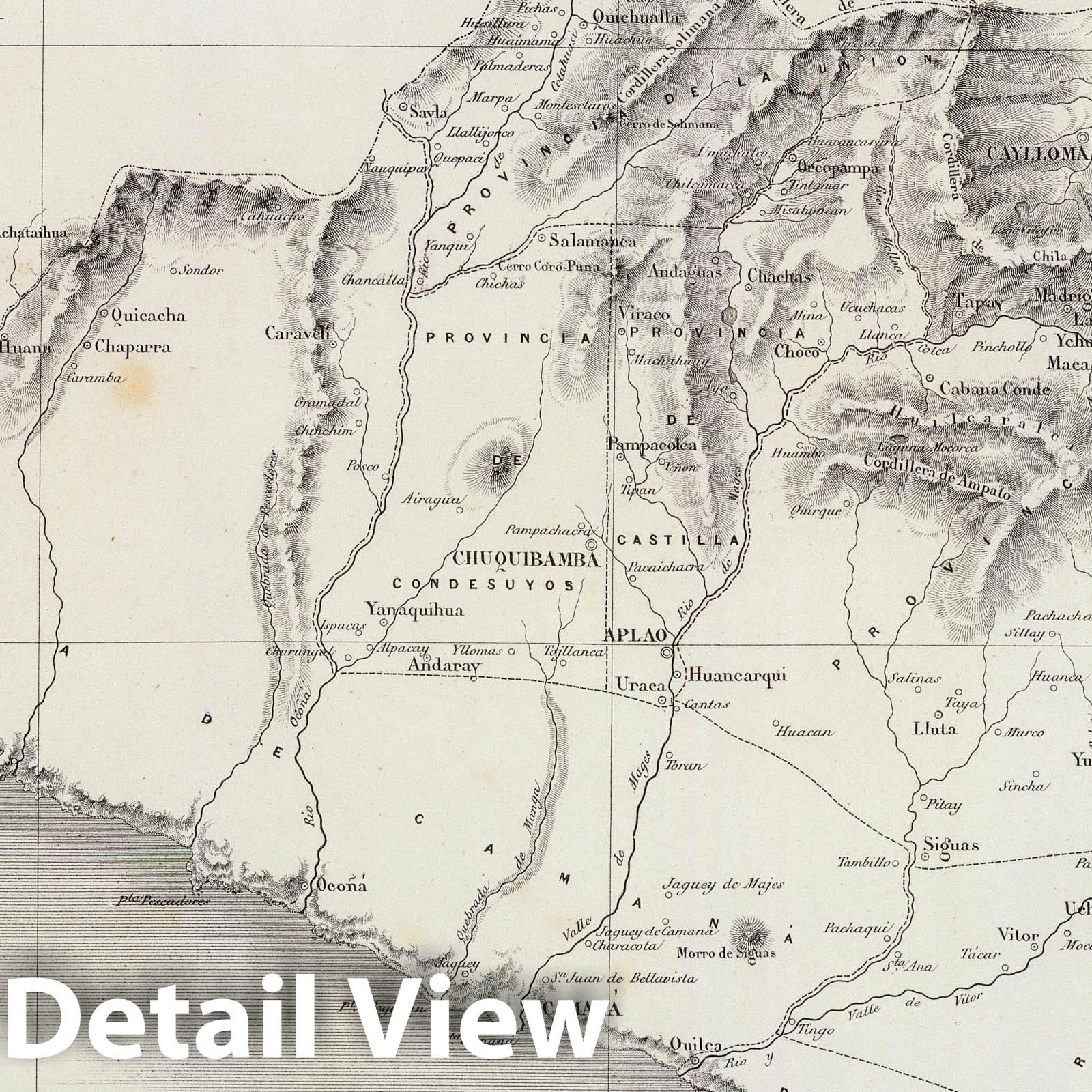 Arequipa, Peru 1865 Historical Map Print