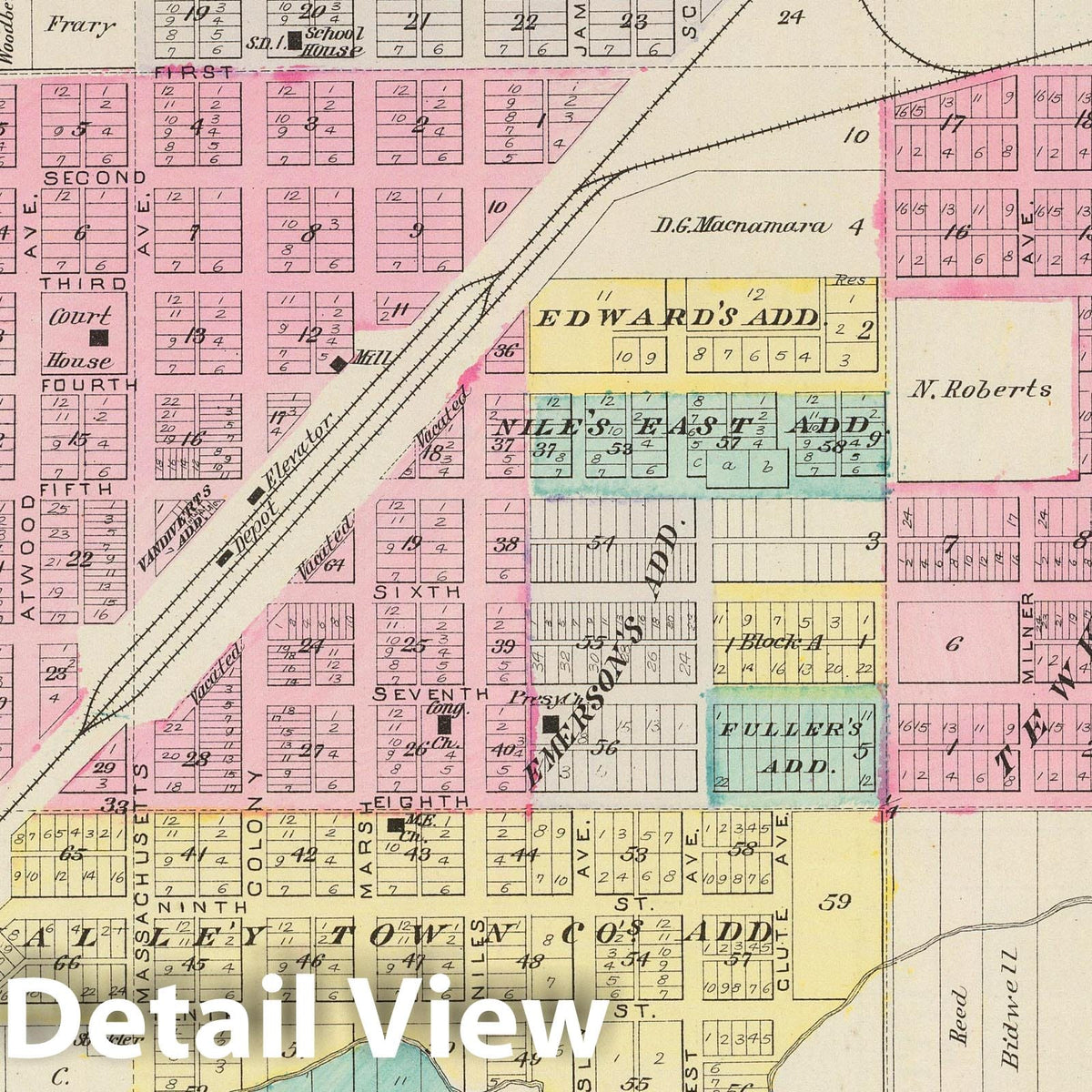 Kinsley, Edwards County, Kansas - Military Map, 1887 - Historical Map Print
