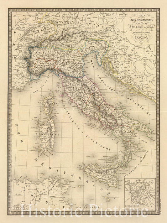 Historic Map : Italy , Rome (Italy), 1845 Italie ancienne. , Vintage Wall Art