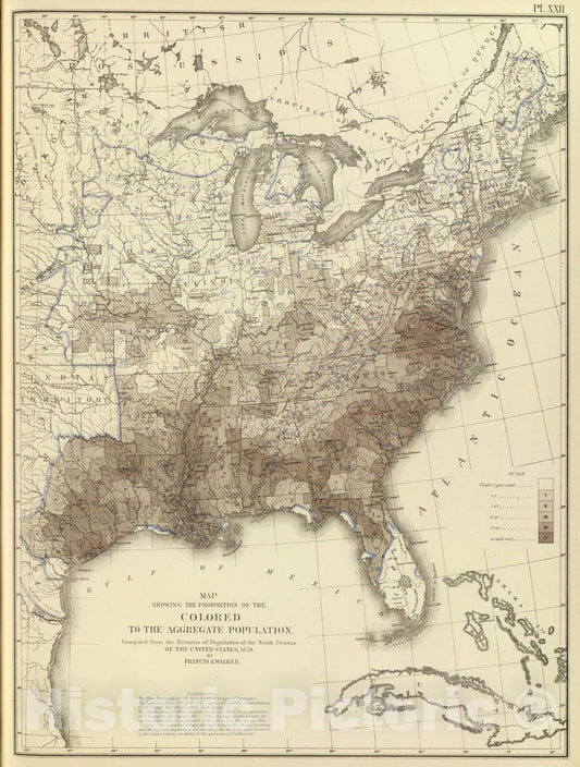 Historic Map : Statistical Atlas - 1874 Colored population proportion 1870. - Vintage Wall Art