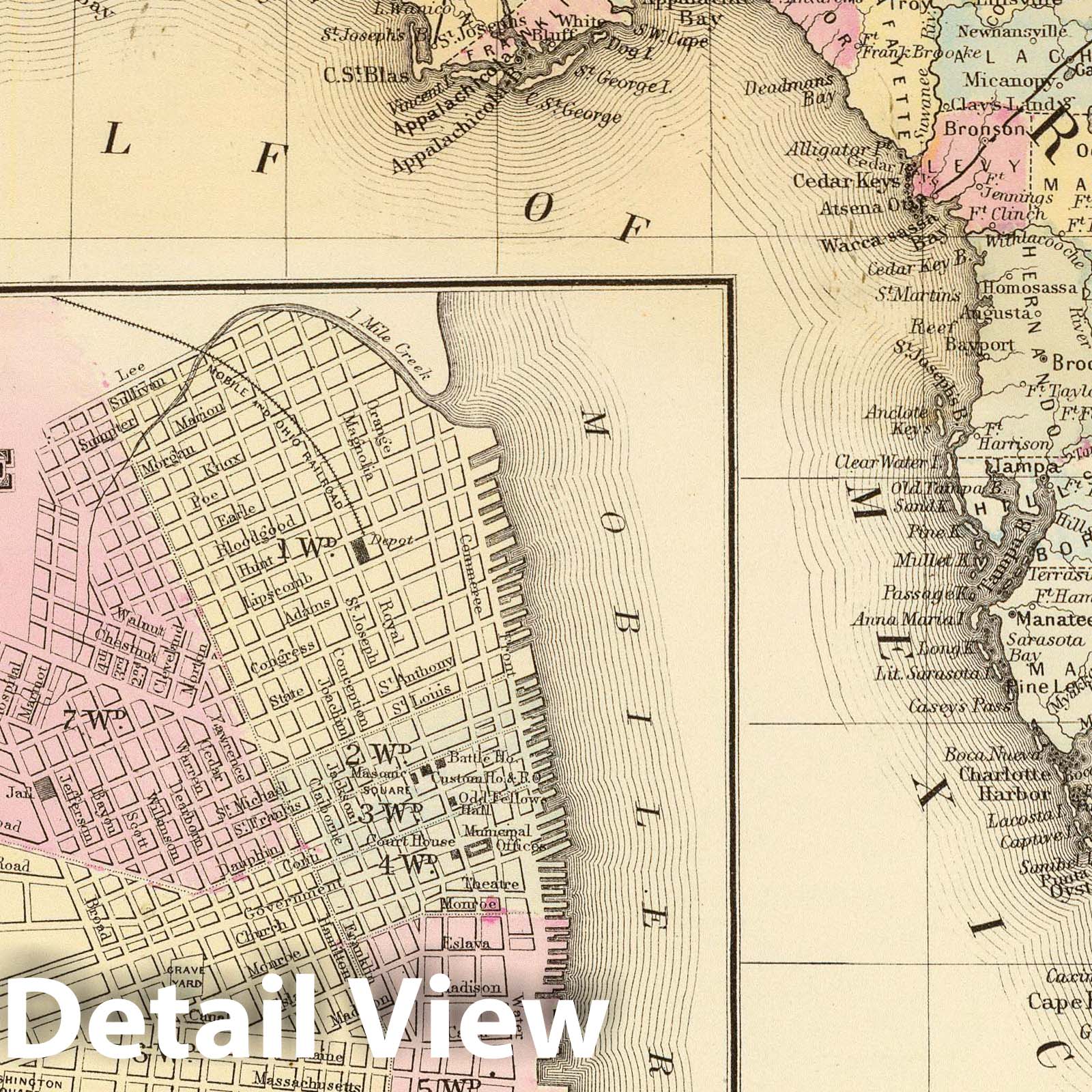 Florida and Mobile, Alabama - Railroad Map, 1880