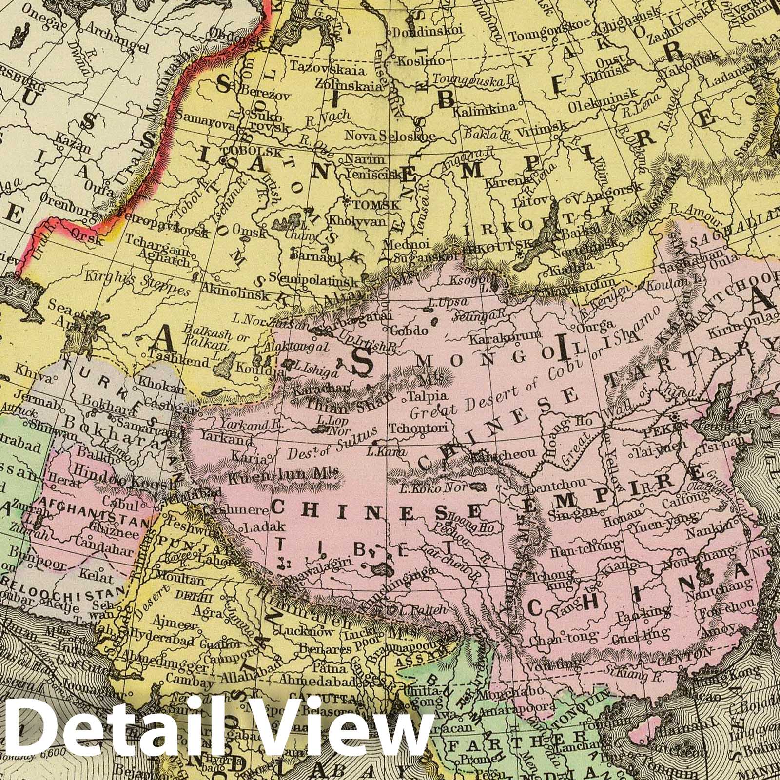 Asia showing Travel Routes to India, China, and Japan - 1890 Historical Map Print