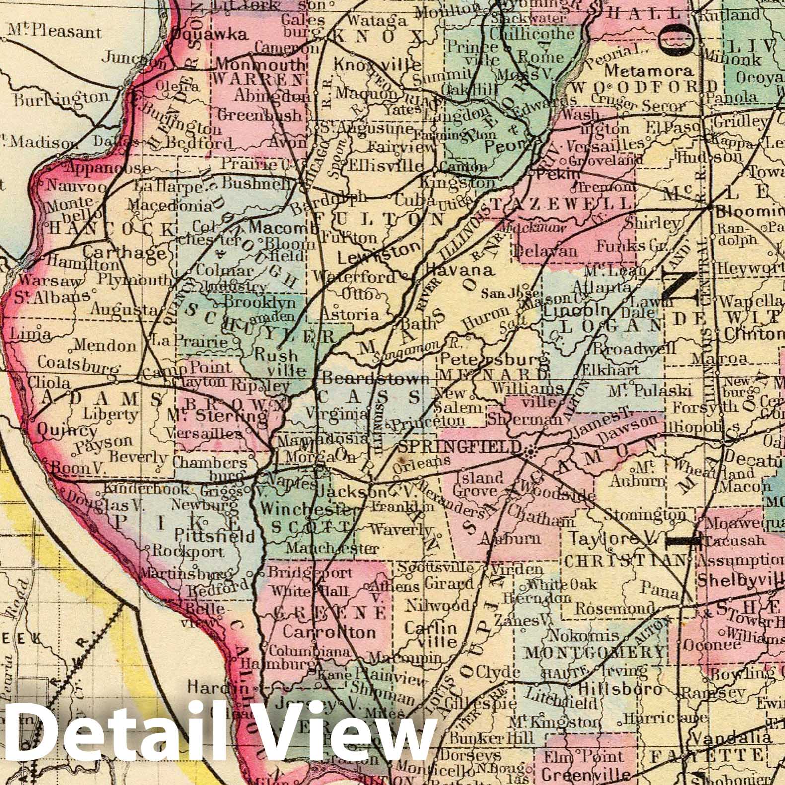 Illinois - Railroad Map, 1870 - Historical Map Print