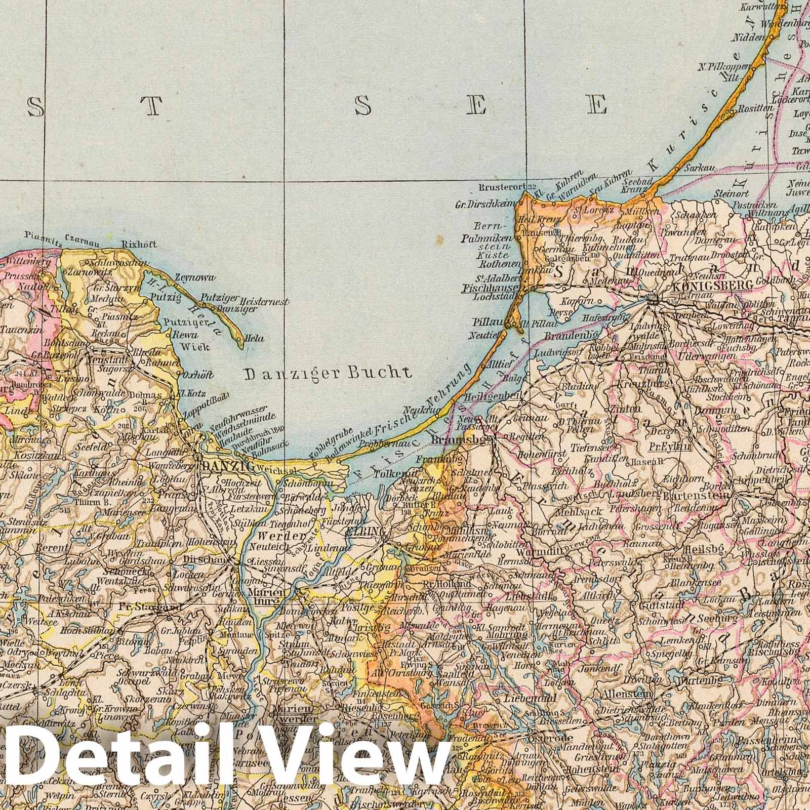 East and West Prussia - Railroad Map, 1881
