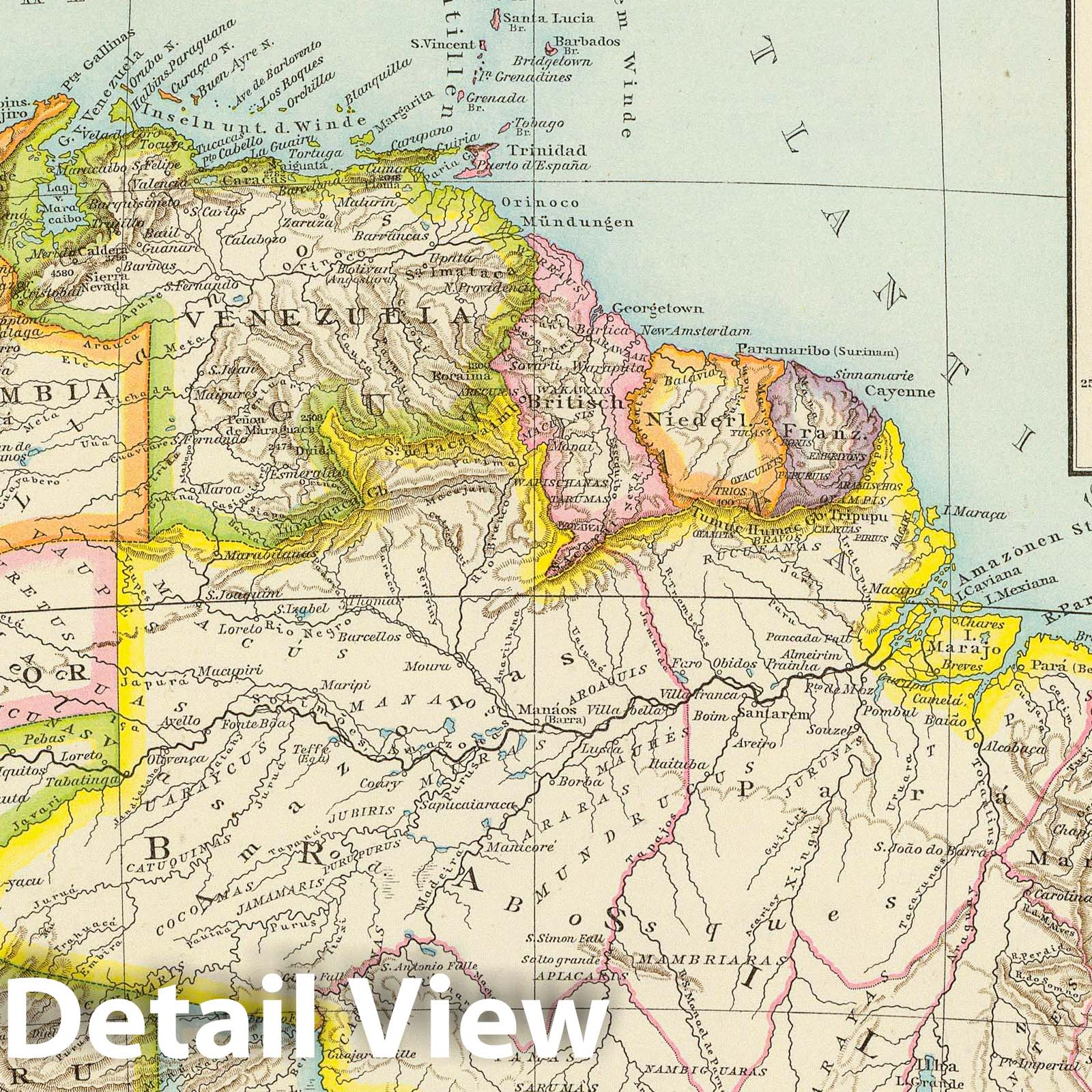 Northern South America with Rio de Janeiro and Espirito Santo - River Map, 1881