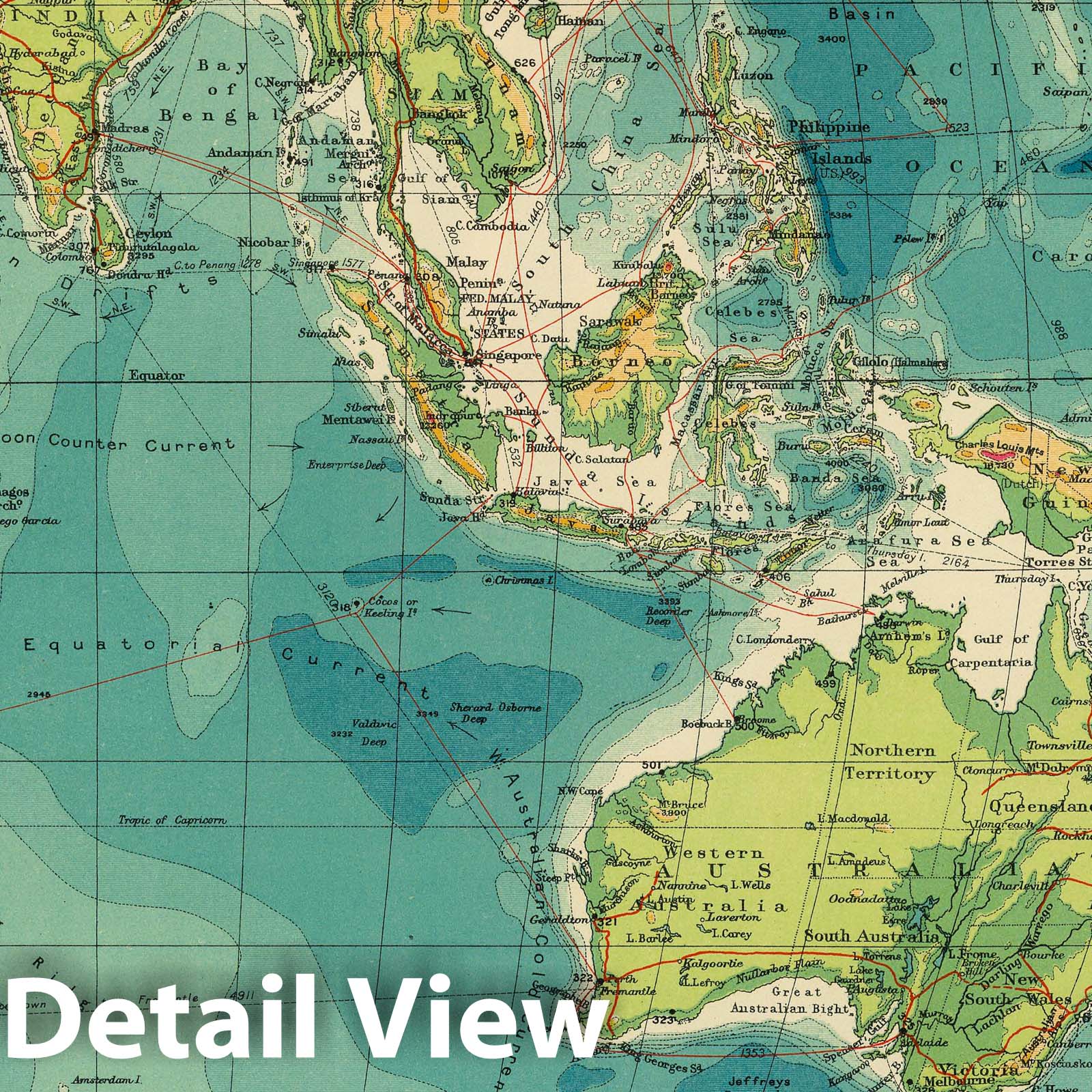 Indian Ocean - Cables and Wireless Stations, 1922 - Historical Map Print