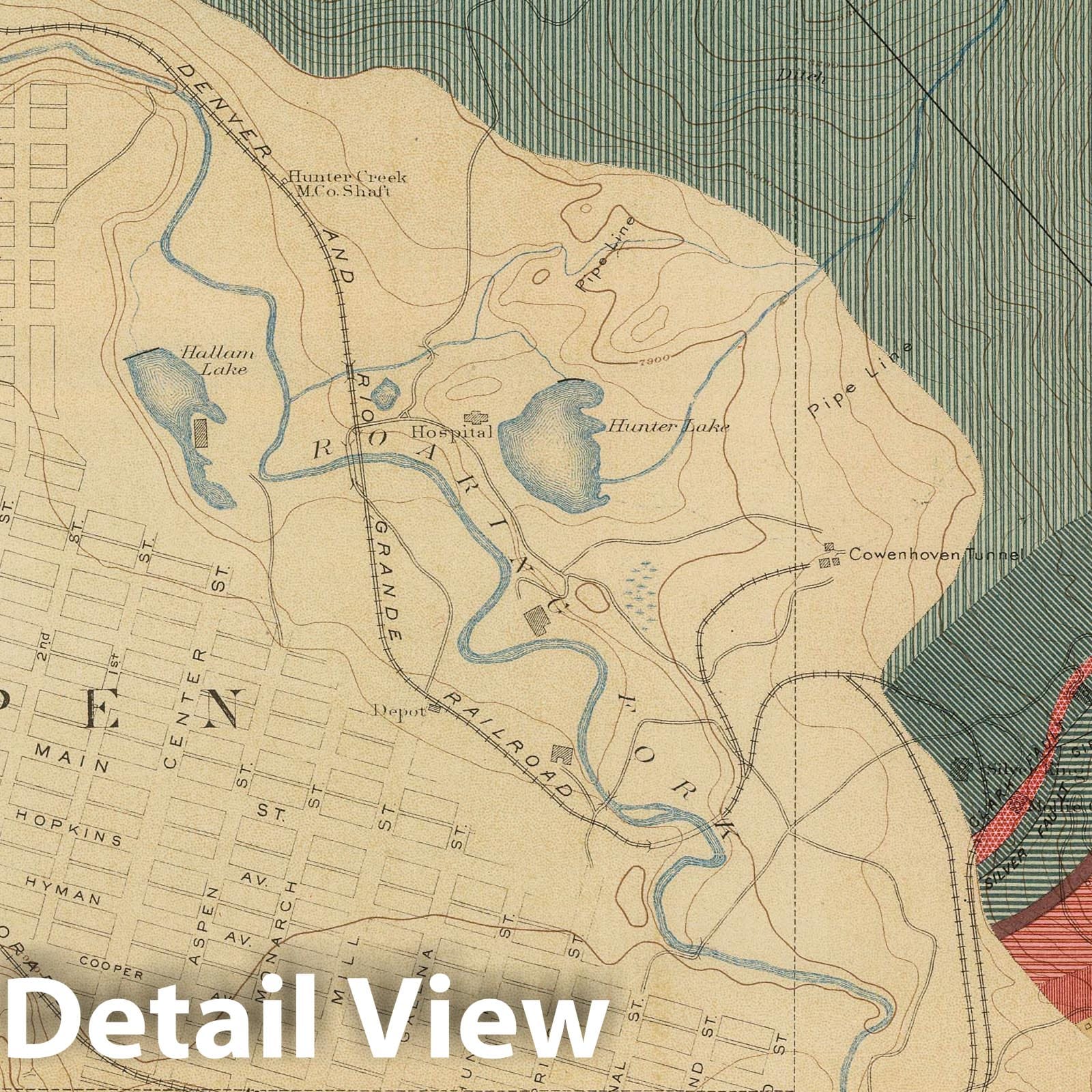 Aspen District - Geologic Map, 1898 - Historical Map Print