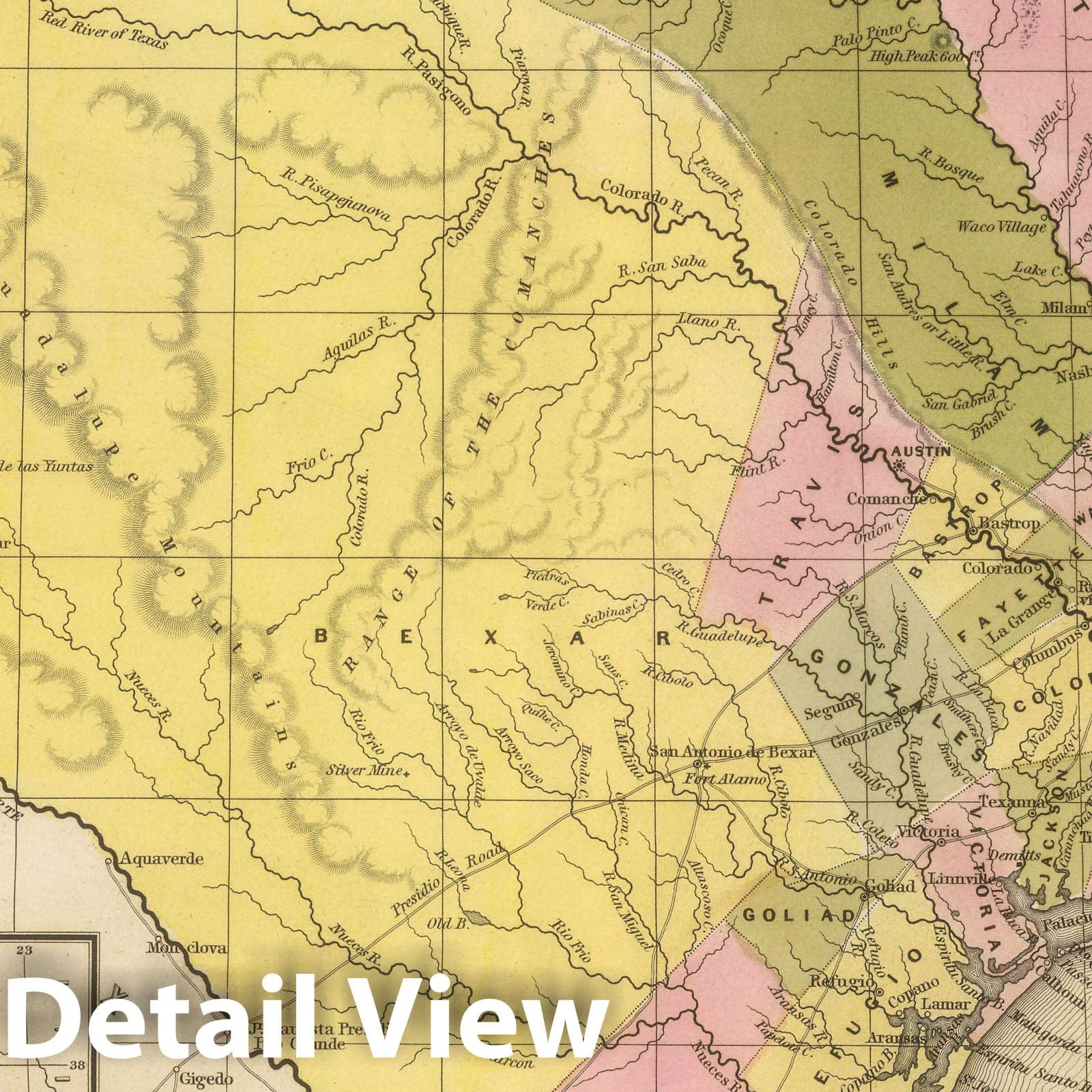 Texas - River Map, 1845 - Historical Map Print