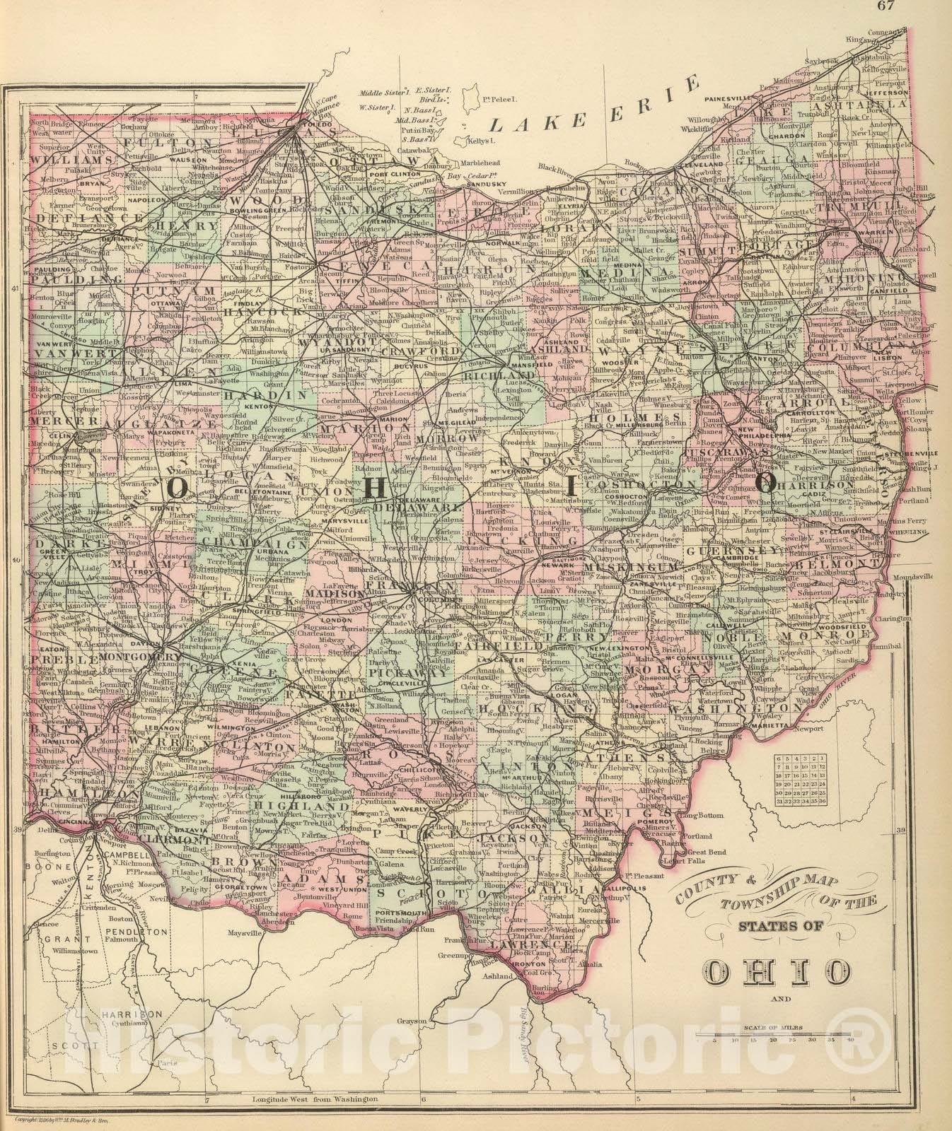 Historic Map : 1886 Ohio. v2 - Vintage Wall Art