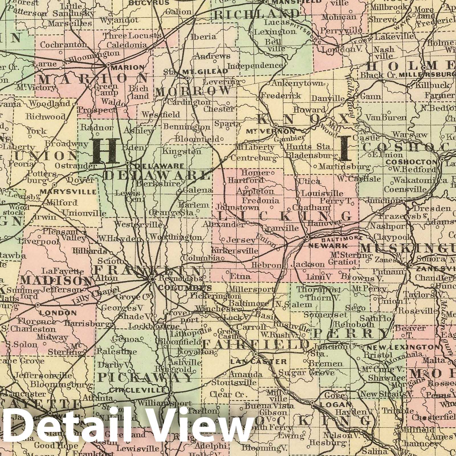 Ohio - Railroad Map, 1886 - Historical Map Print