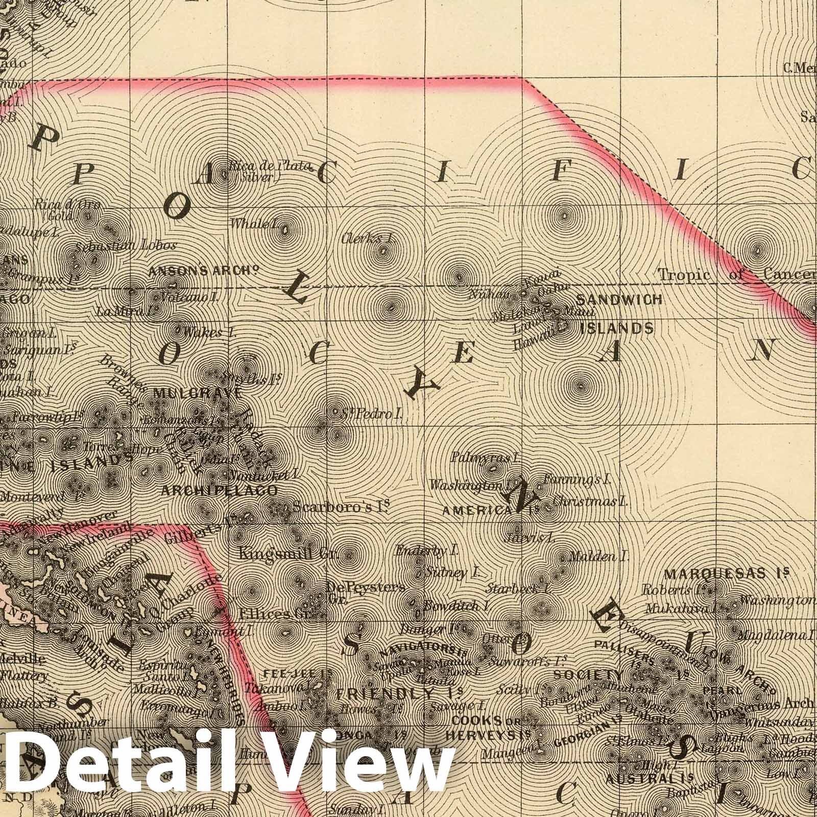 Oceania and Hawaiian Islands - River Map, 1886 - Historical Map Print