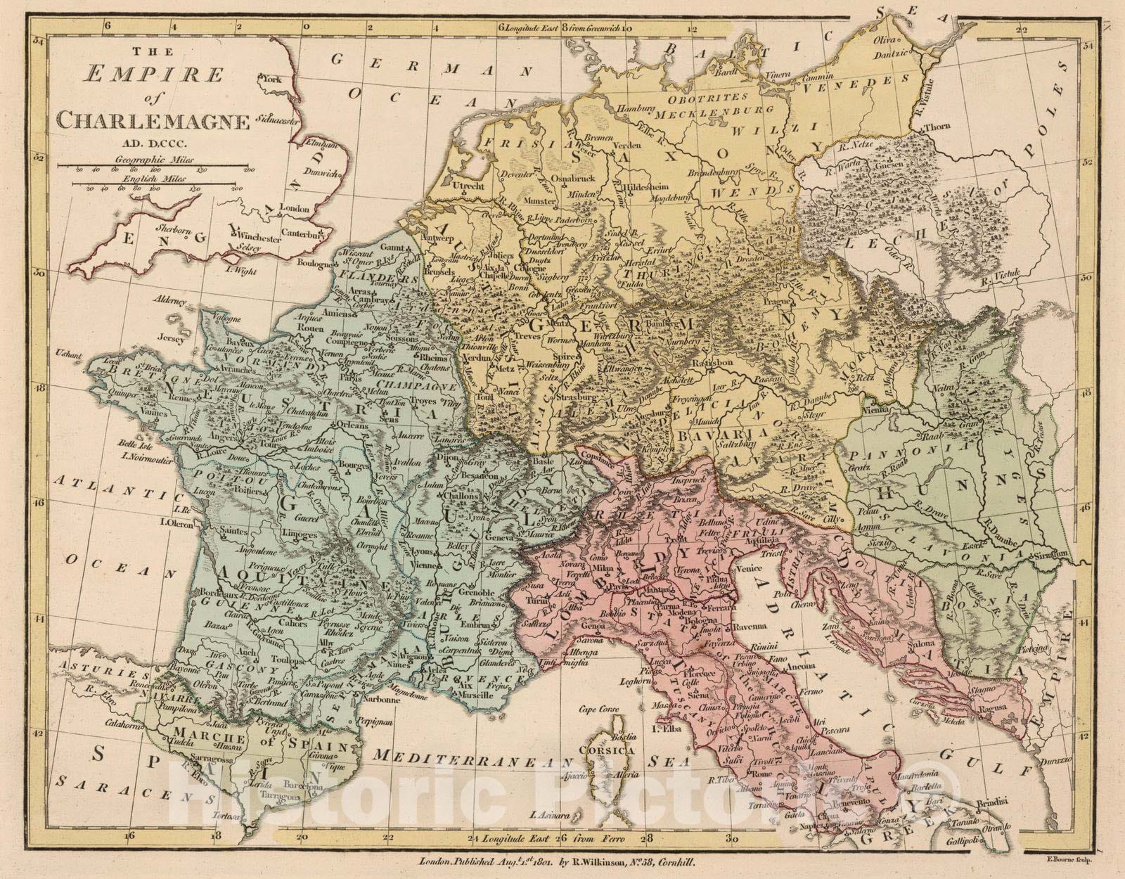 The Empire of Charlemagne, 1801 - Historical Map Print