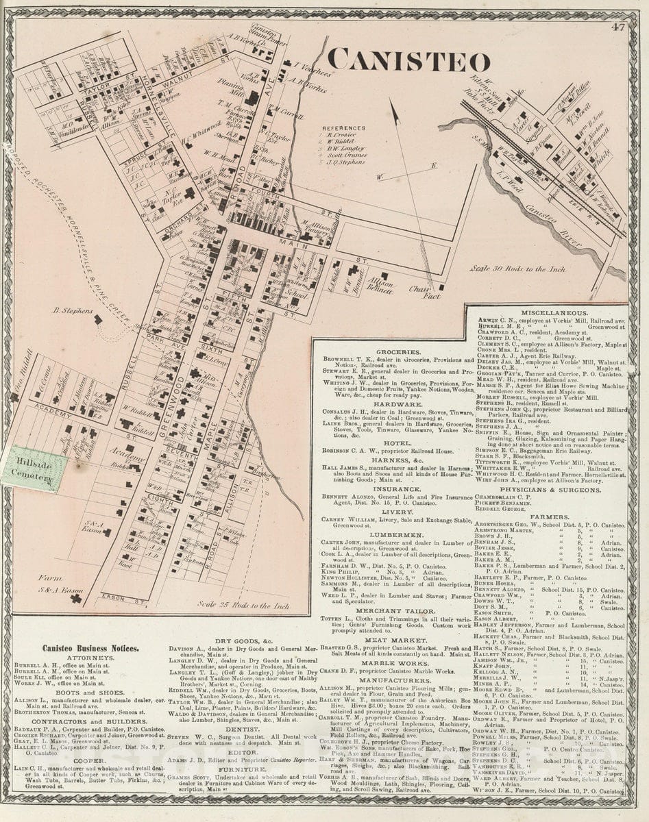 Historic Map : 1873 Canisteo. v2 - Vintage Wall Art