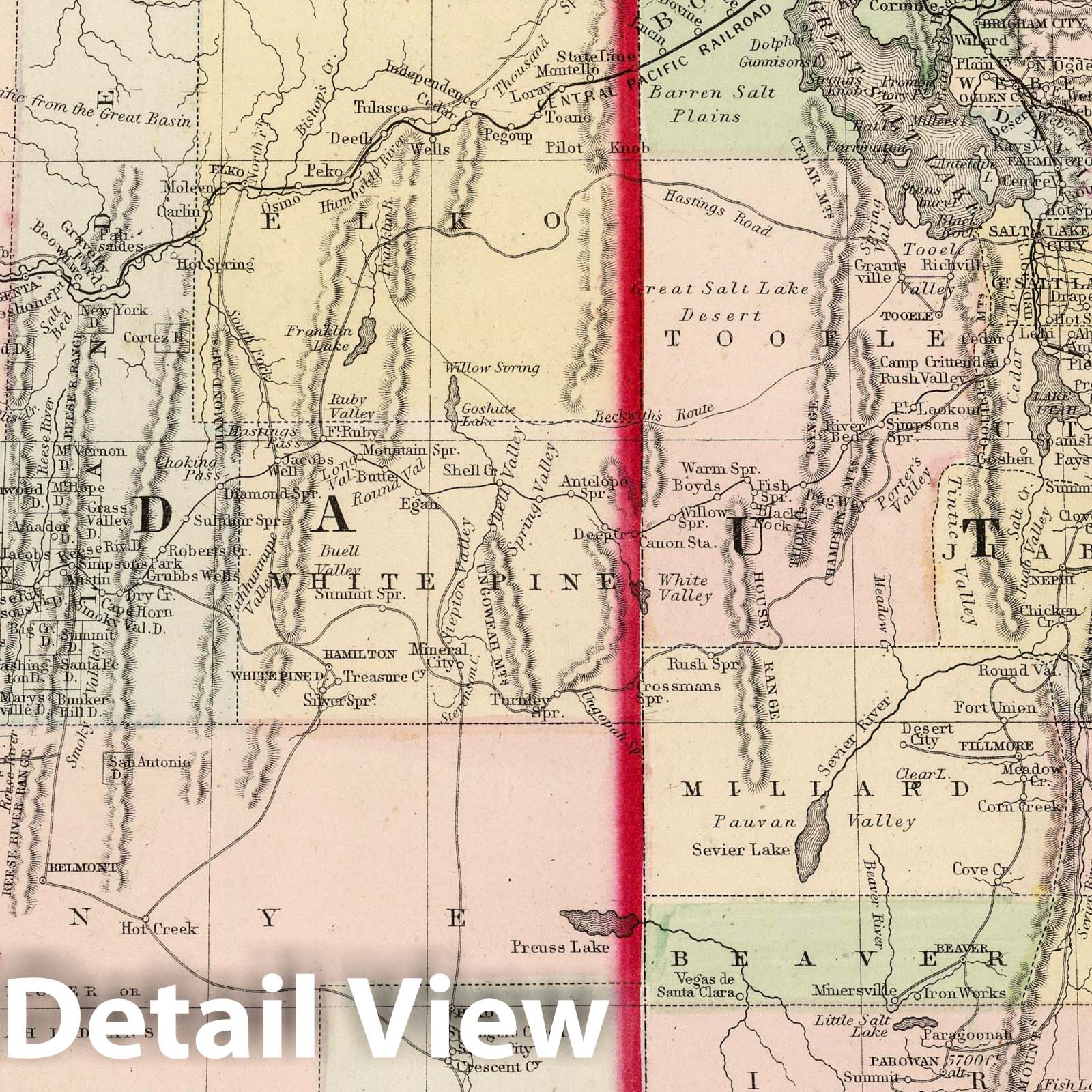 Utah and Nevada, 1874 - Mitchell's New Atlas Historical Map Print