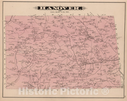 Historic Map : 1876 Hanover Township, Beaver County, PA. - Vintage Wall Art