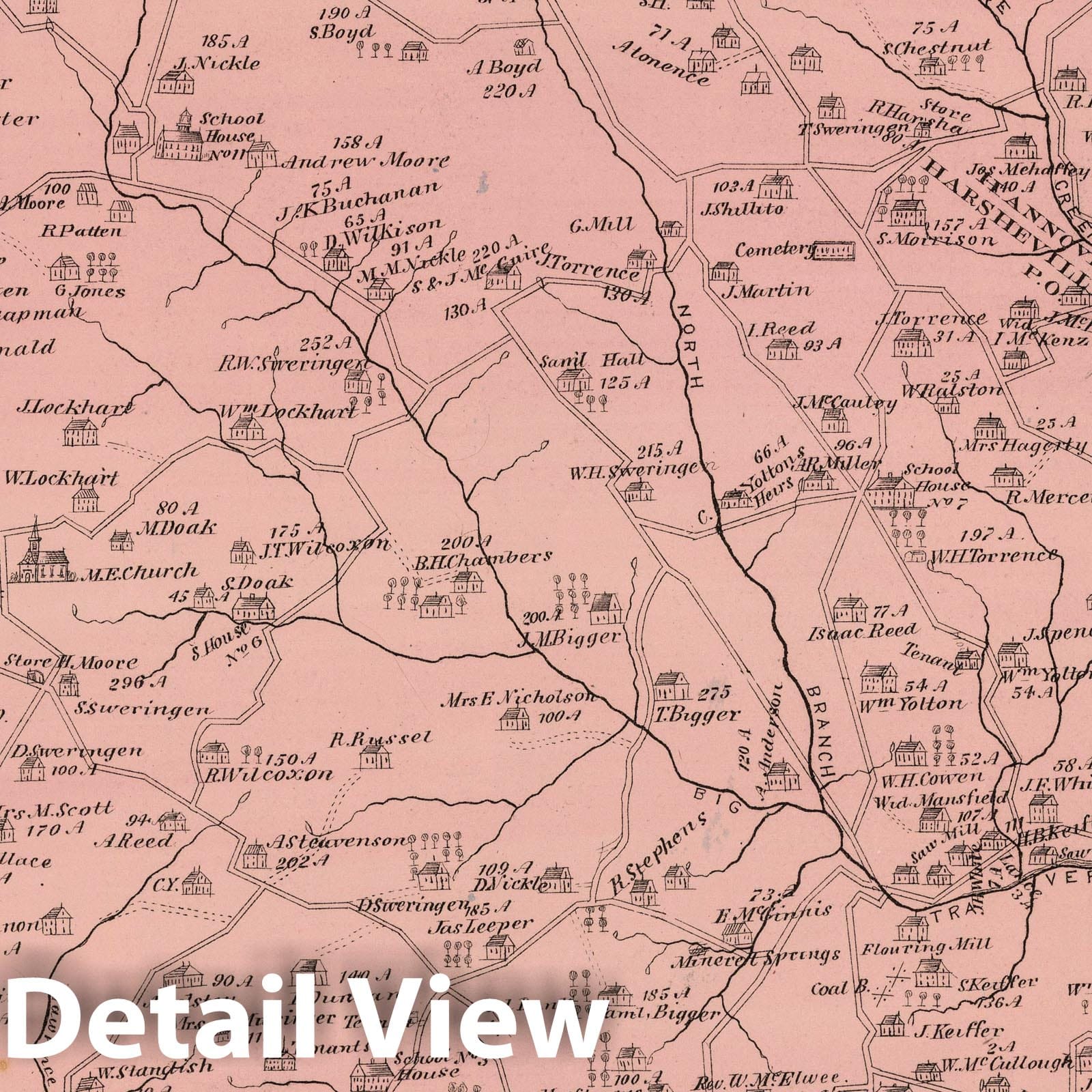 Historic Map : 1876 Hanover Township, Beaver County, PA. - Vintage Wall Art