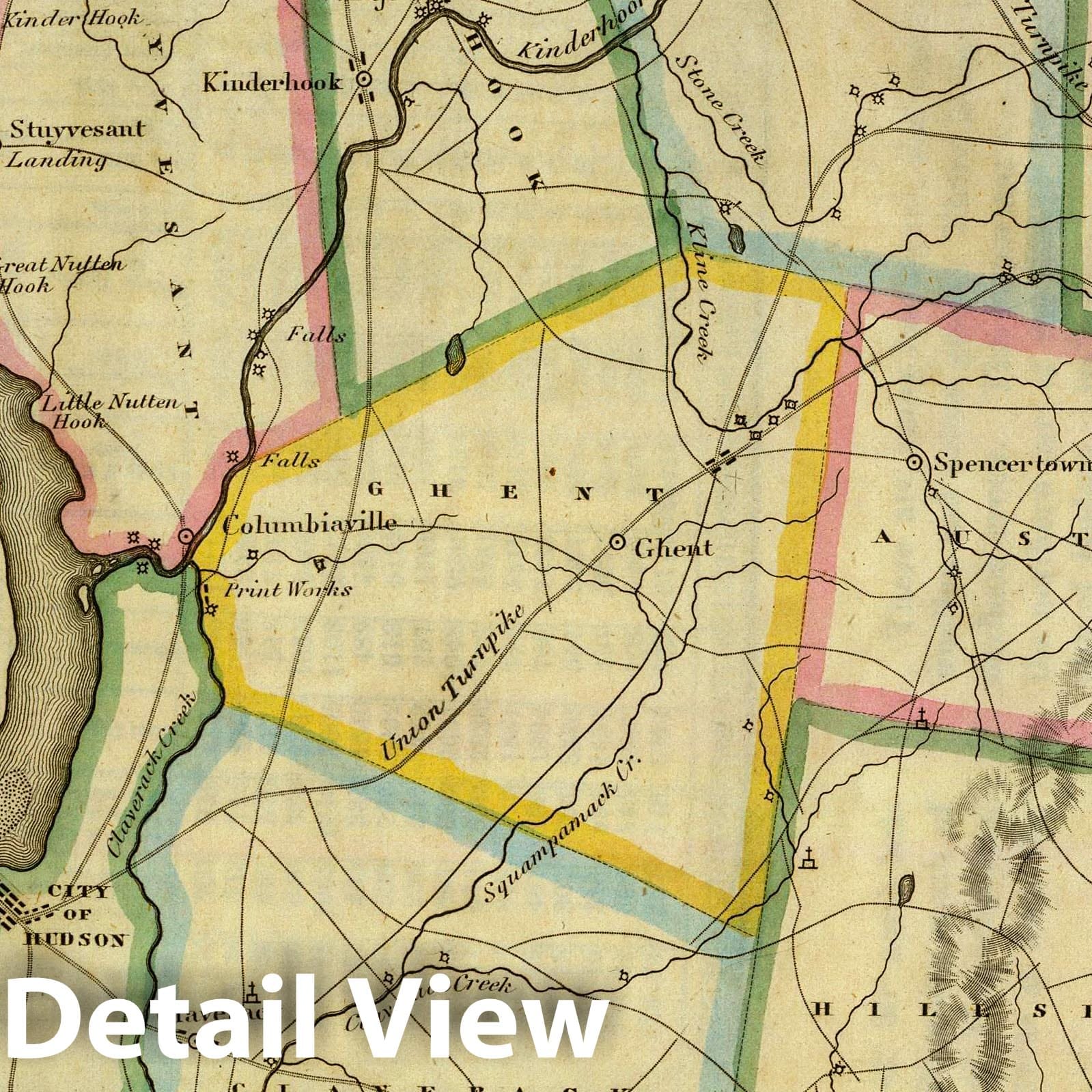 Columbia County, New York - Physical Map, 1829 - Historical Map Print