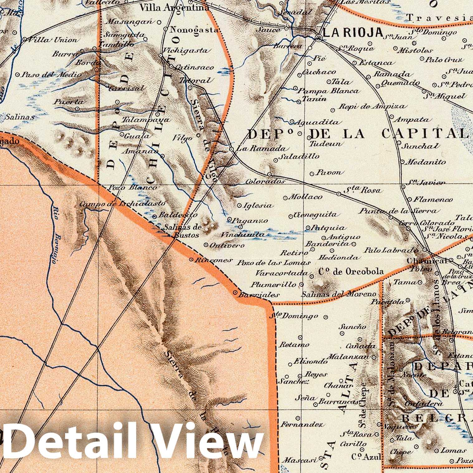 La Rioja, Argentina - Railroad Map, 1888 - Historical Map Print