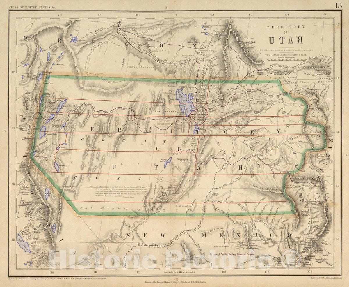 Utah Territory - Railroad Map, 1857 - Historical Map Reproduction