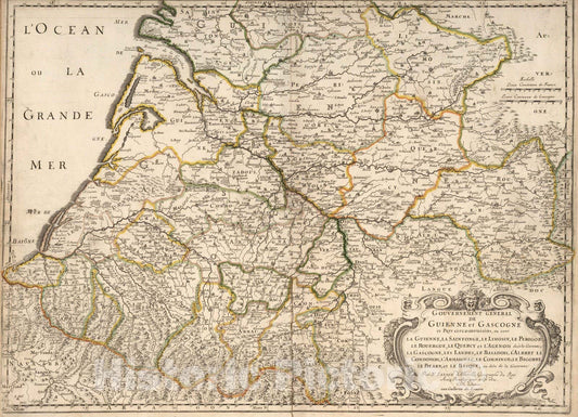 Historic Map : Frrance, 1699 Guienne et Gascogne, France. , Vintage Wall Art