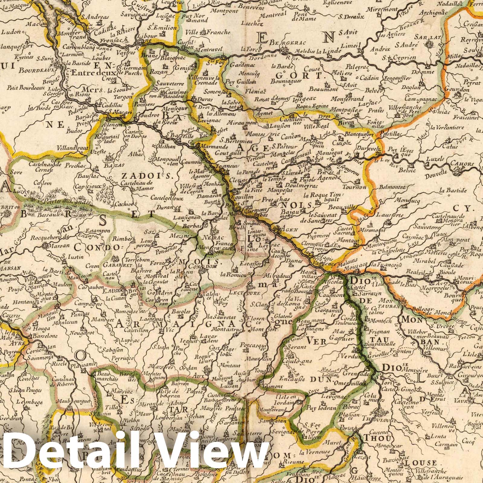 Guyenne and Gascony, France 1699 Historical Map Print