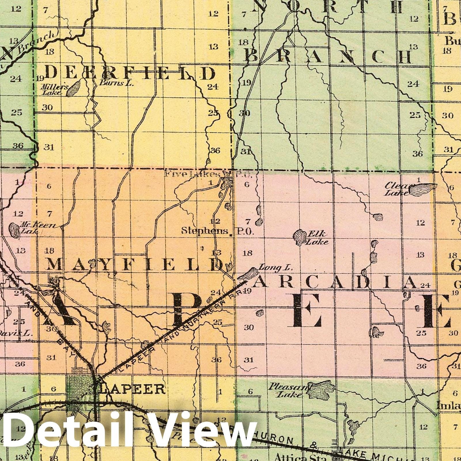 Lapeer County - Railroad Map, 1873 - Historical Map Print