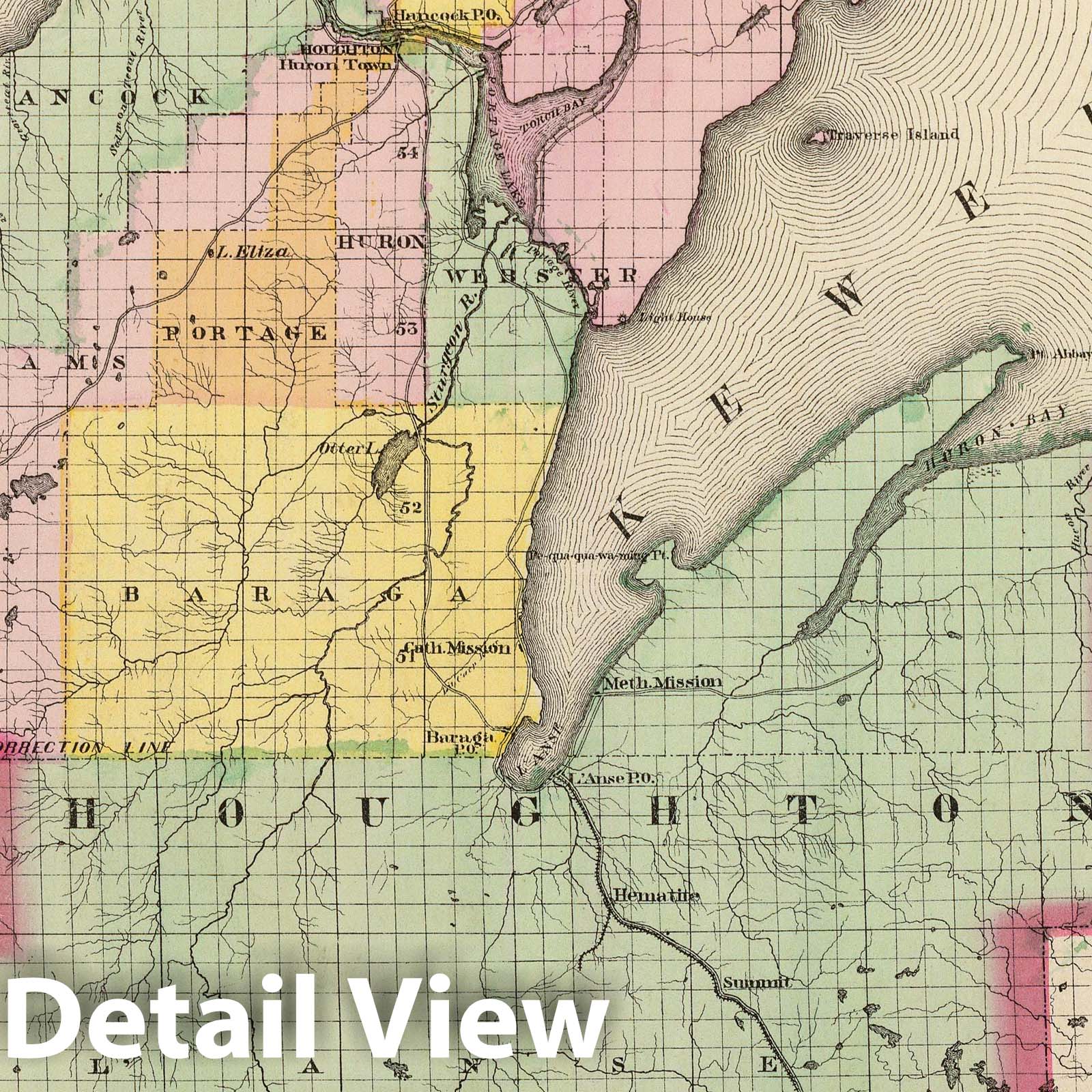 Houghton County, Michigan - Railroad Map, 1873 - Historical Map Print