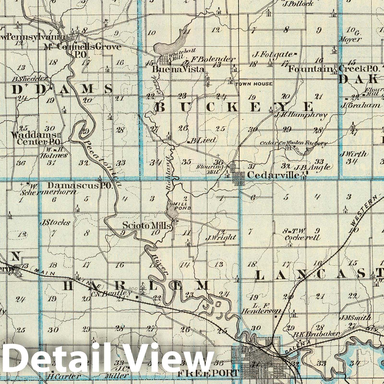 Stephenson County, Illinois - Railroad Map, 1876