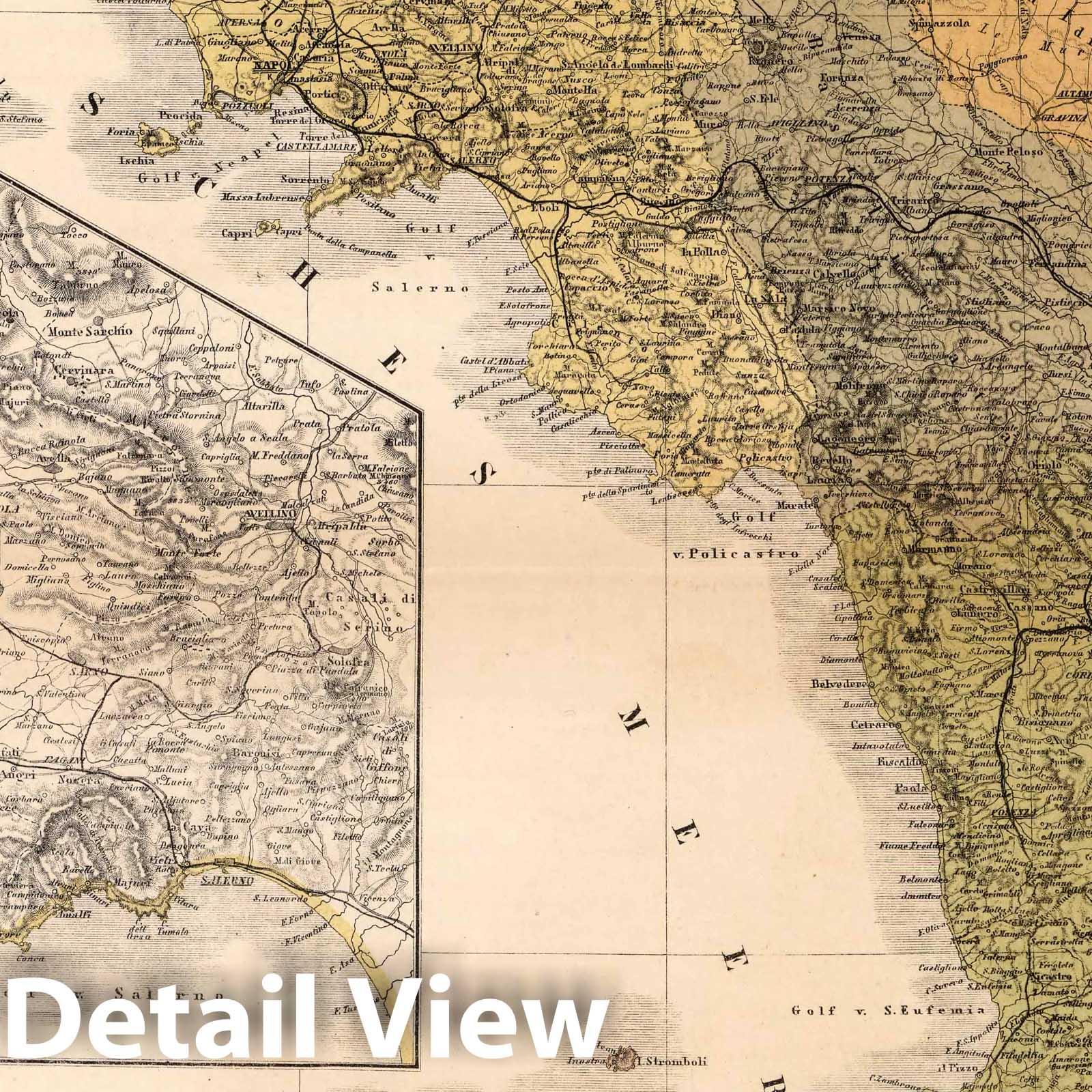 Lower Italy with Naples and Malta, 1886 - Historical Map Print