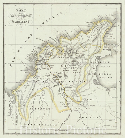 Historic Wall Map : Colombia, 1827 Magdalena. , Vintage Wall Art