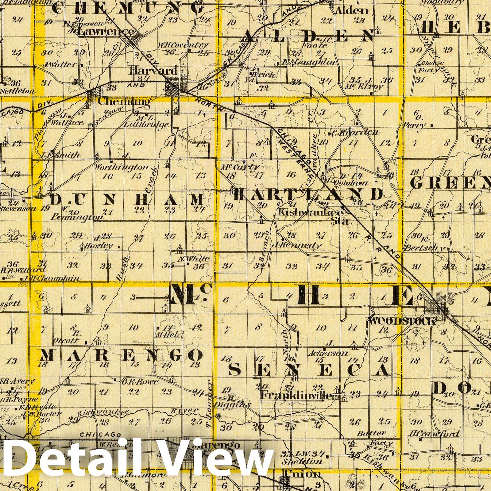 Boone and McHenry Counties, Illinois - Railroad Map, 1876