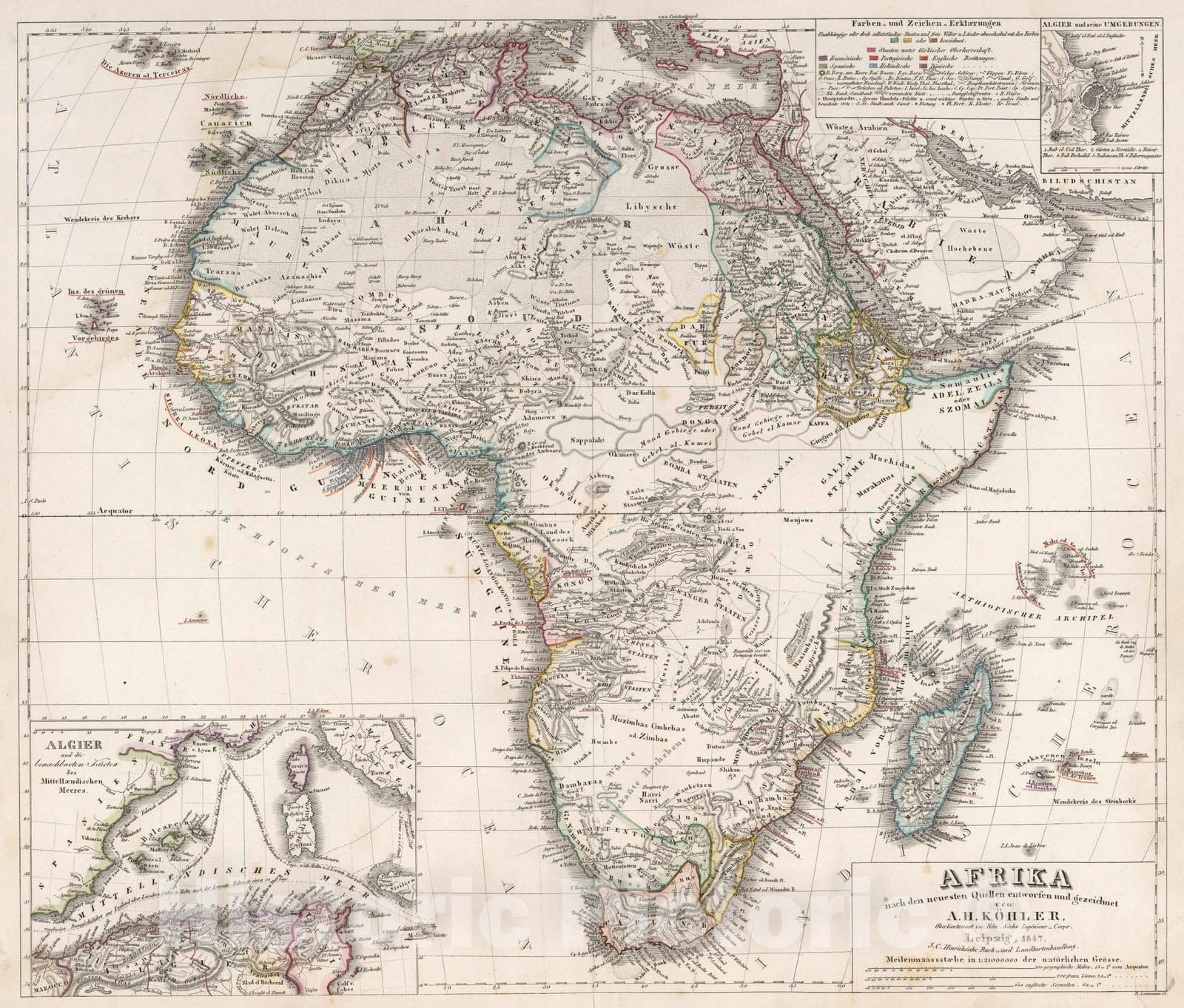 Historic Map : 1847 Afrika nach den neuesten quellen entworfen und gezeichnet von A.H. Kohler - Vintage Wall Art